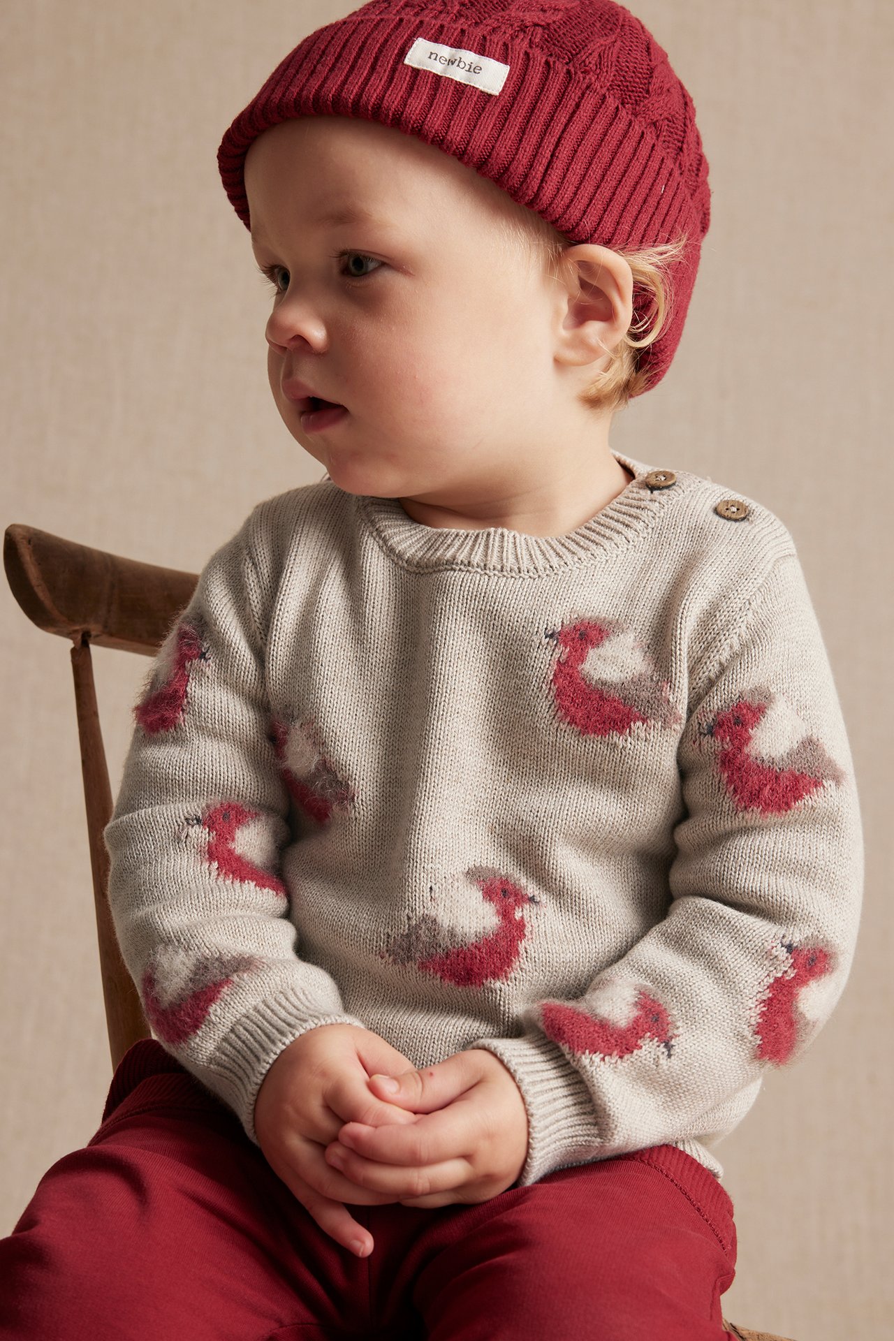 Gemusterter Strickpullover - Beige meliert - 3