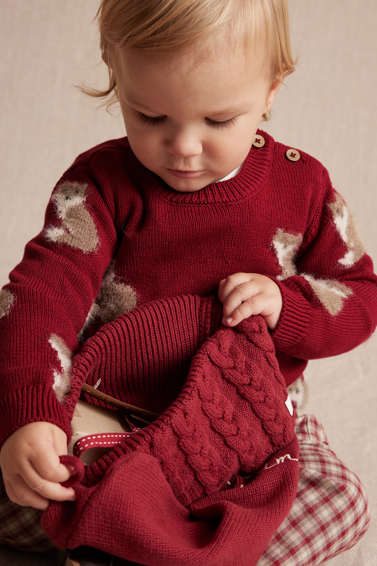 Patterned knitted sweater - Red - 1