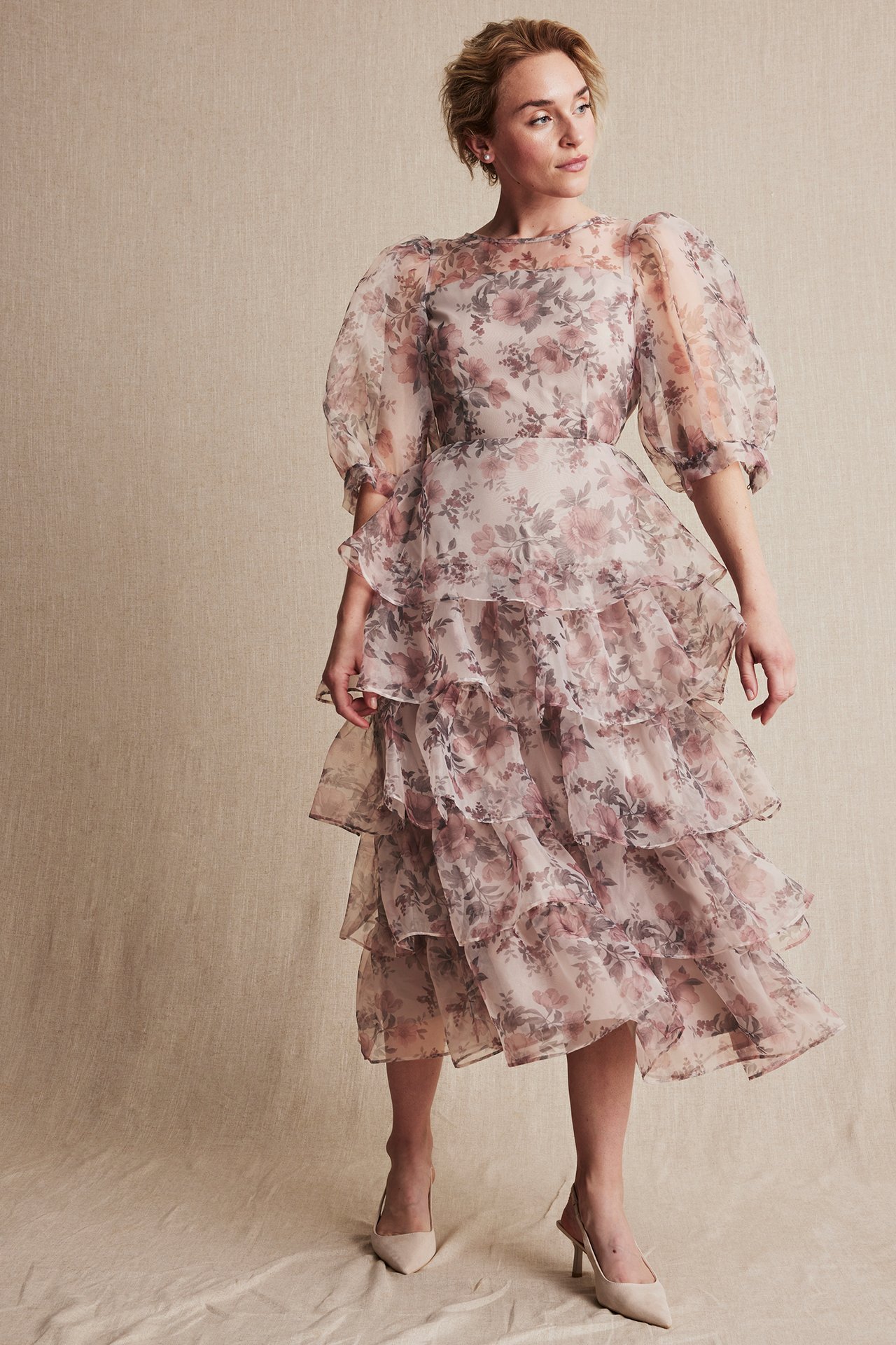 Women's floral organza dress - Beige - 170cm / Storlek: S - 6