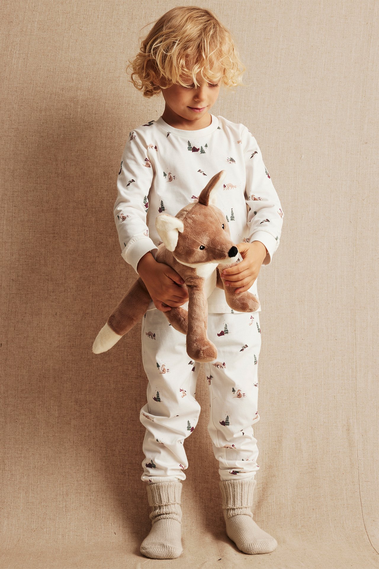 Weihnachtlicher Pyjama mit Fuchsmotiv - Naturweiß - 2