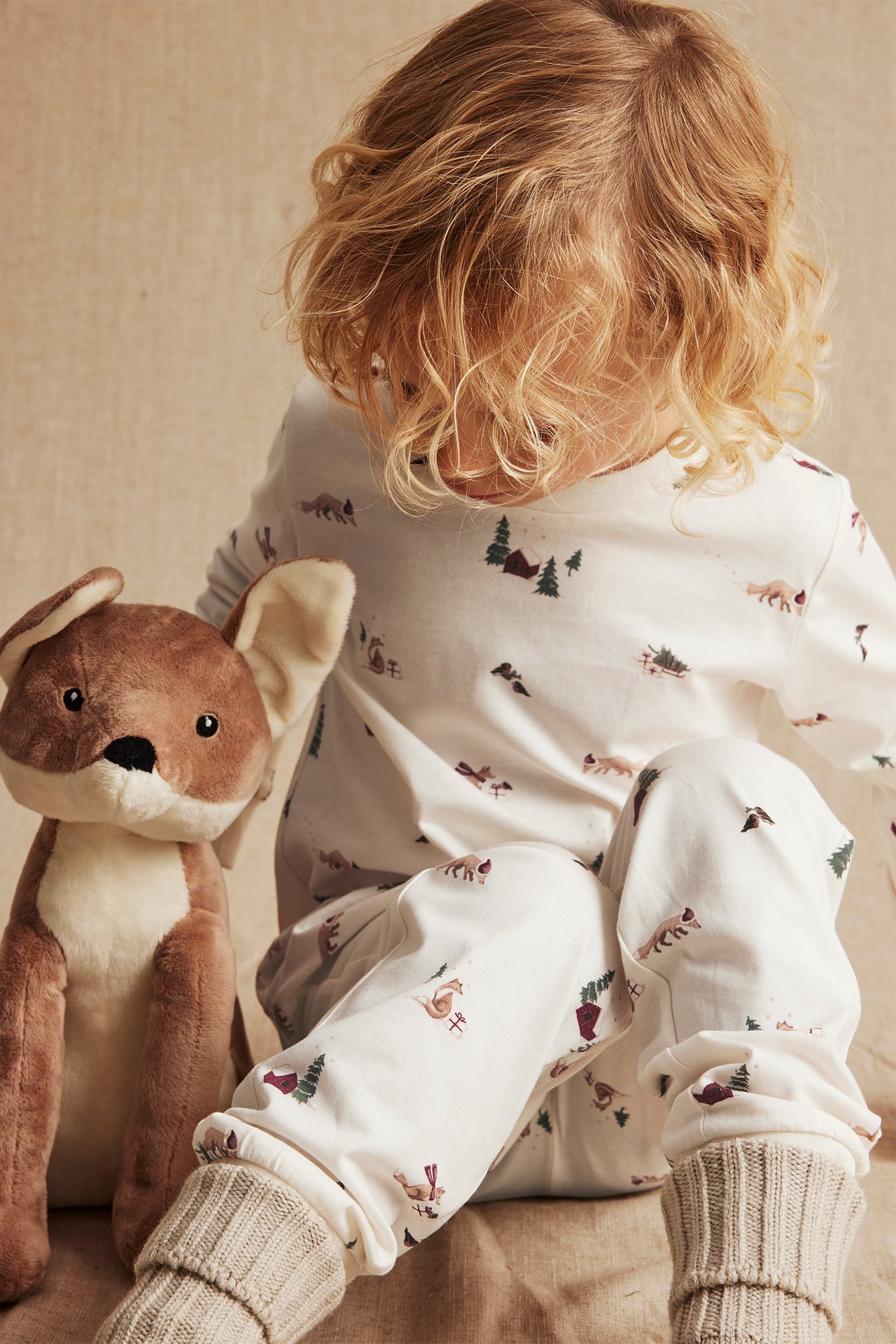 Weihnachtlicher Pyjama mit Fuchsmotiv - Naturweiß - 3