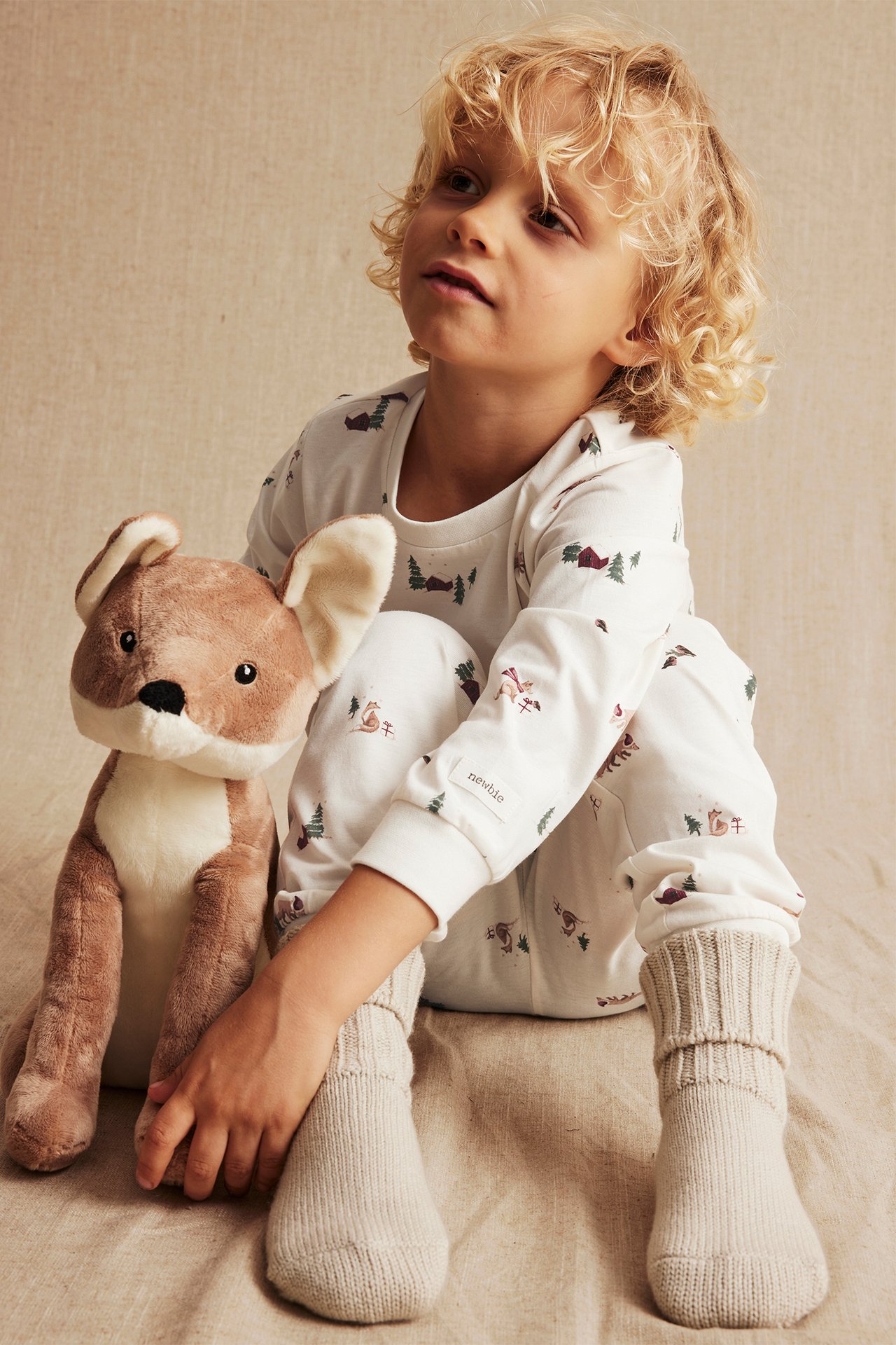 Weihnachtlicher Pyjama mit Fuchsmotiv - Naturweiß - 1