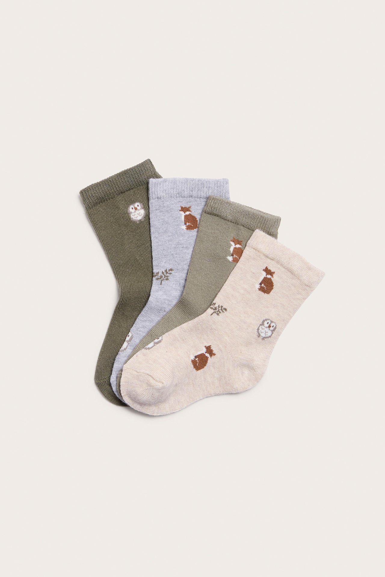 4er-Pack mehrfarbige Socken mit Tiermuster - Beige meliert - 1