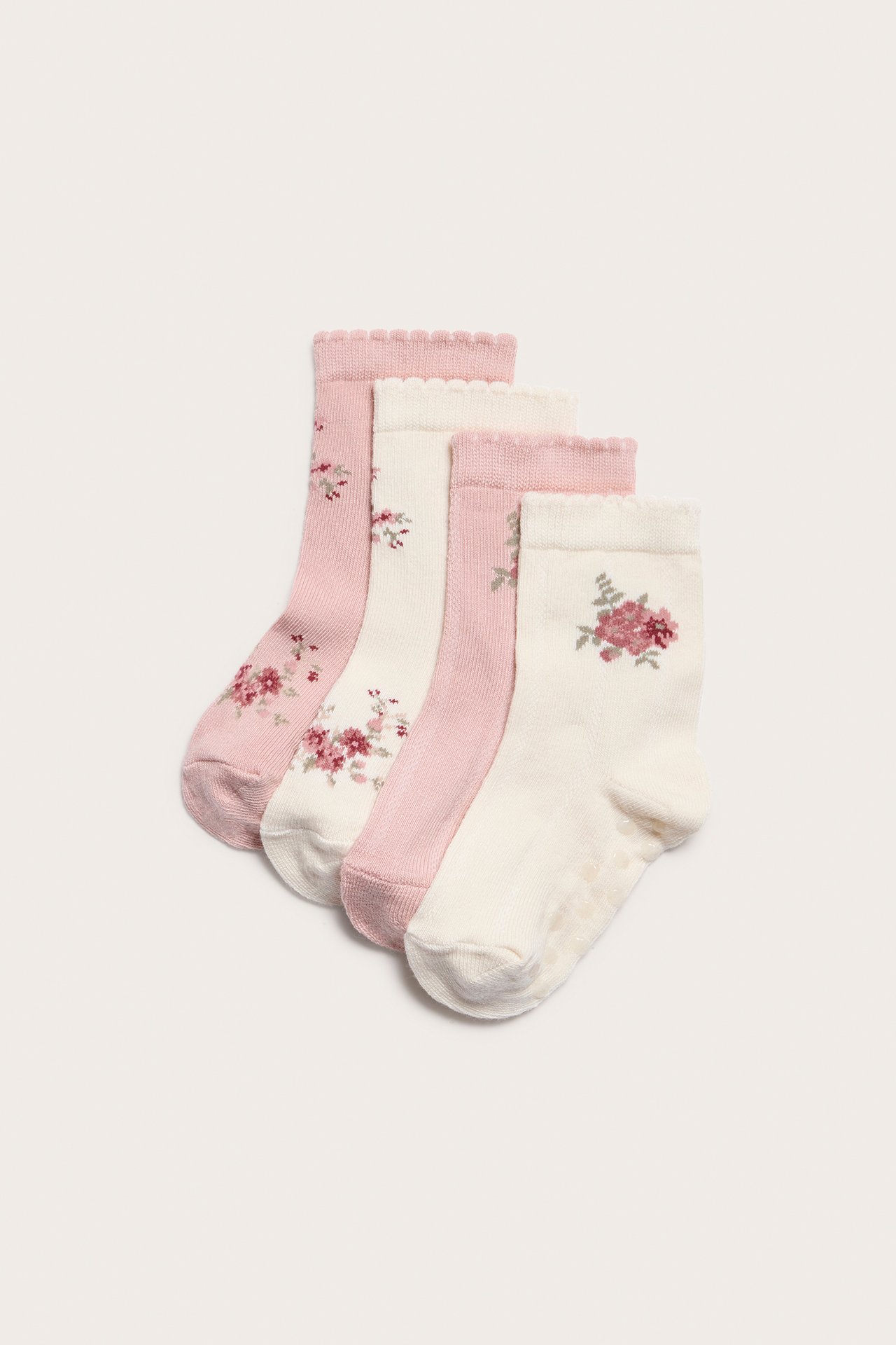 Floral textured knit socks 4pk - Light pink - 1