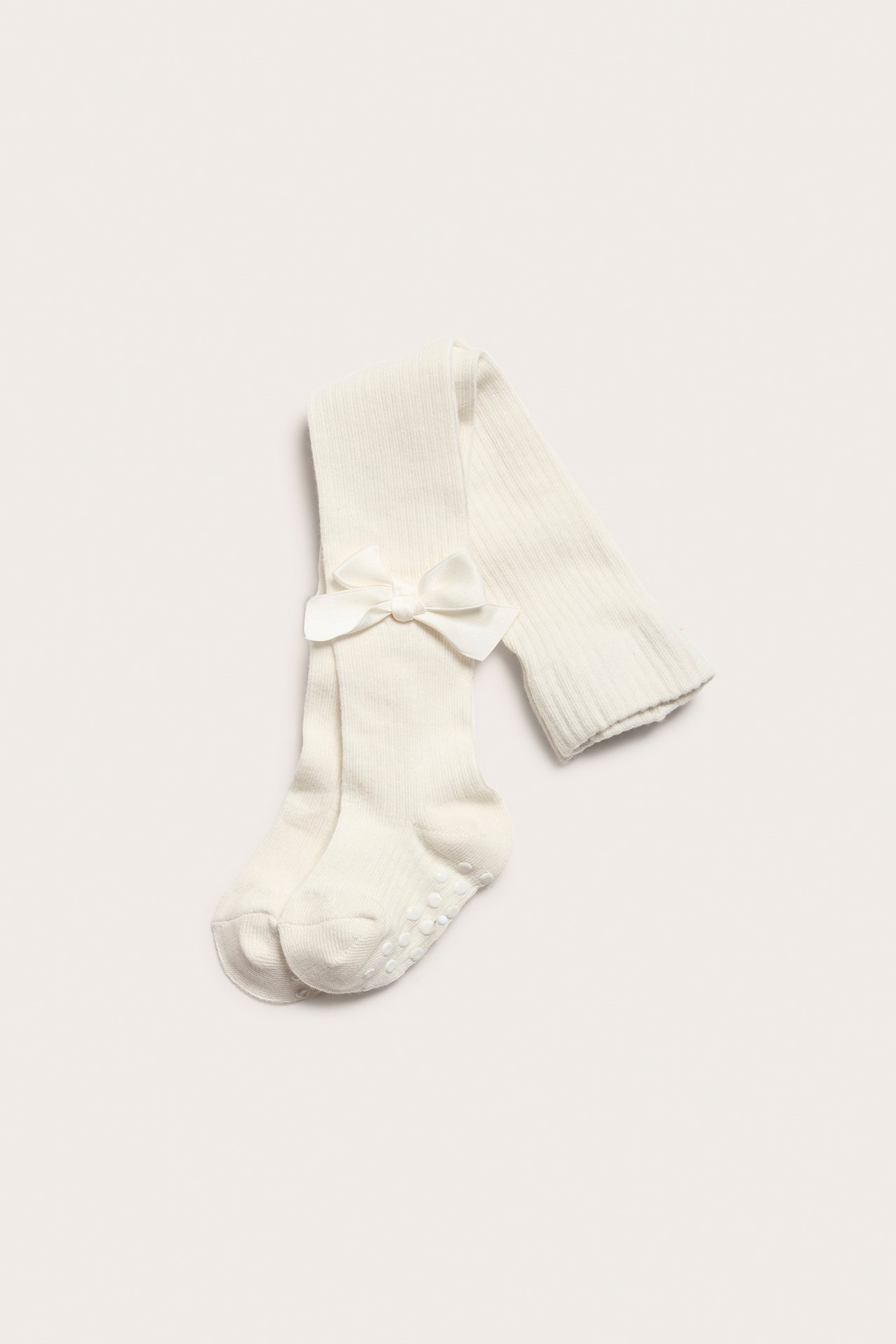 Ribbed tights with bow - Off-white - 1