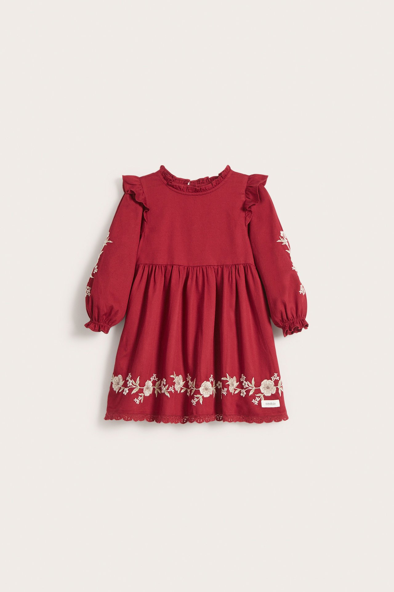Langärmliges Kleid mit Stickerei - Rot - 2