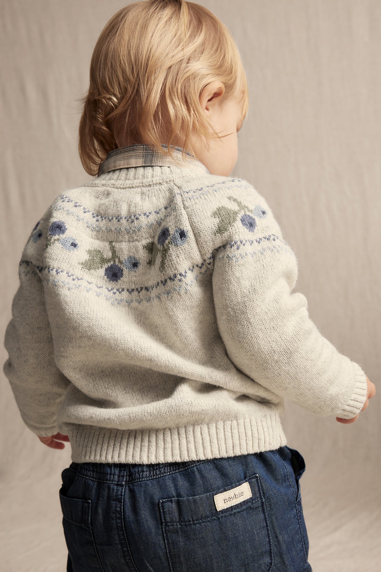 Jacquard-knitted cardigan in a wool blend - Beige mélange - 5