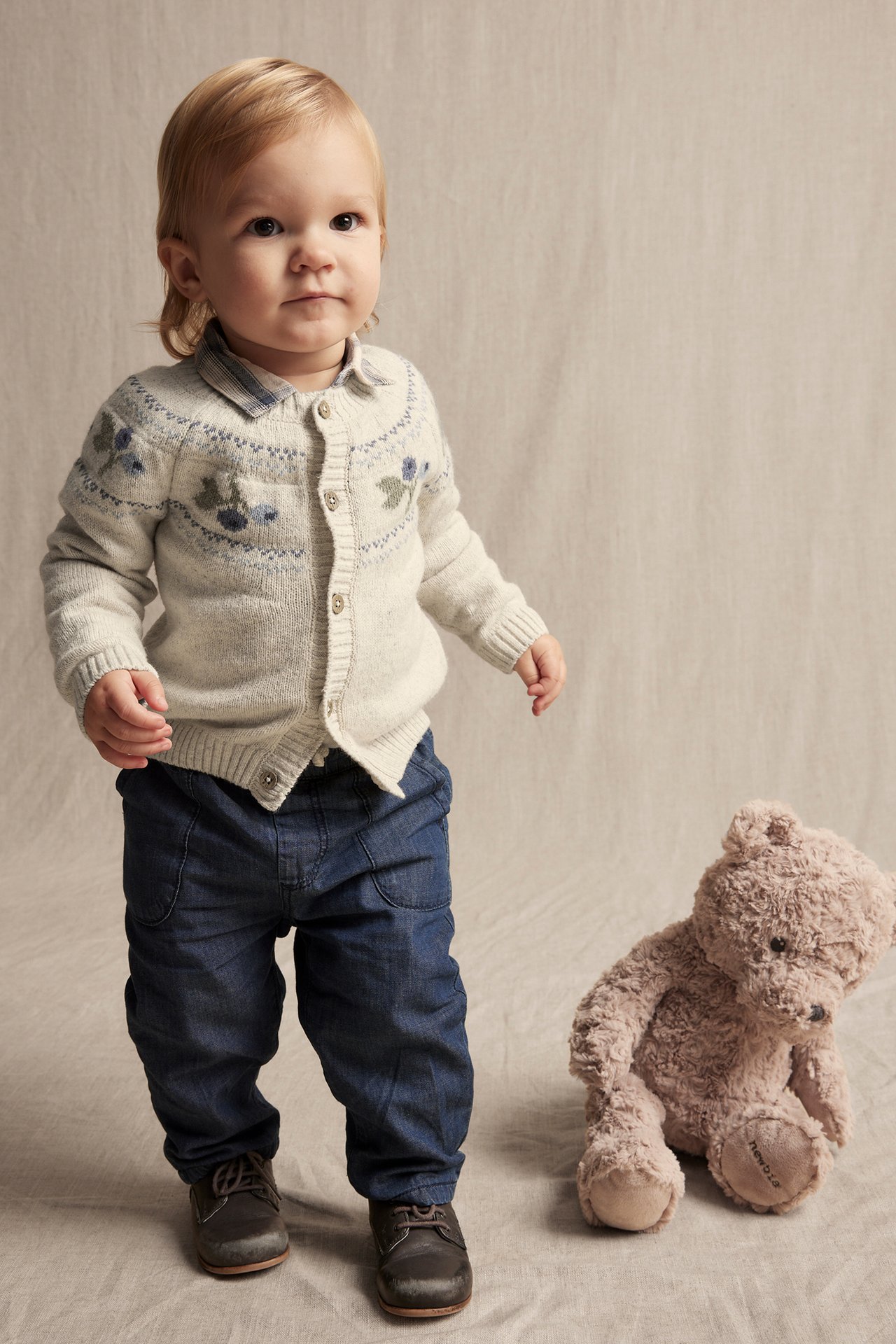 Jacquard-knitted cardigan in a wool blend - Beige mélange - 2
