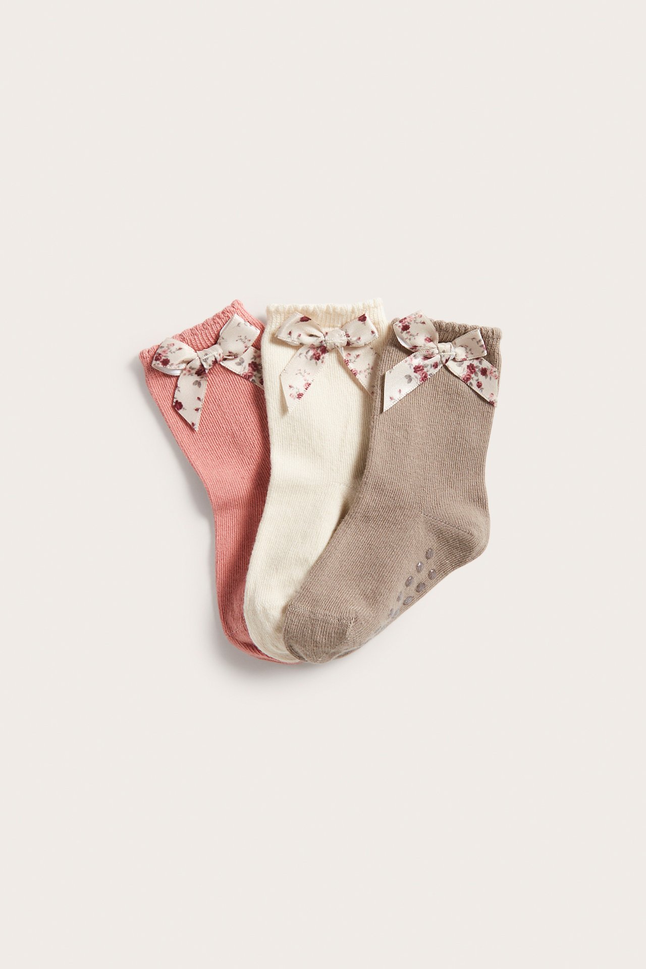 Multi floral bow socks 3-pack - Pink - 1