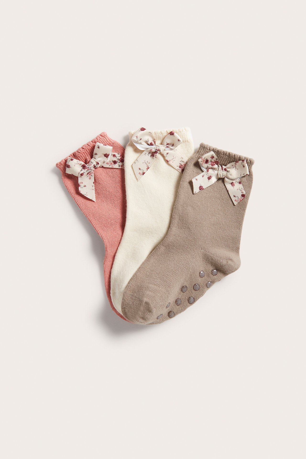 Multi floral bow socks 3-pack - Pink - 1