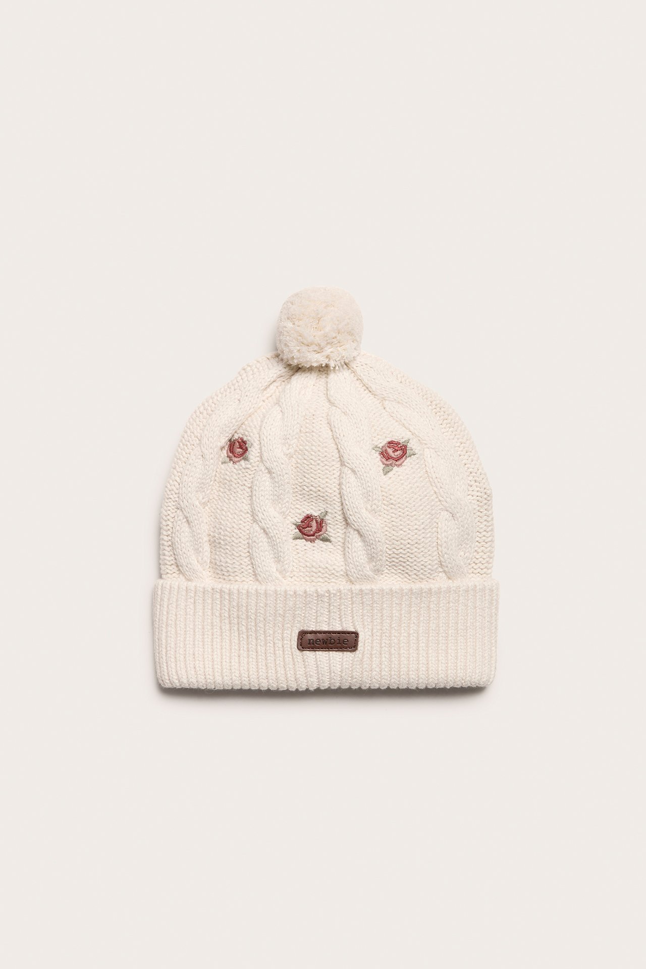 Hat with embroidered roses - Light beige - 1