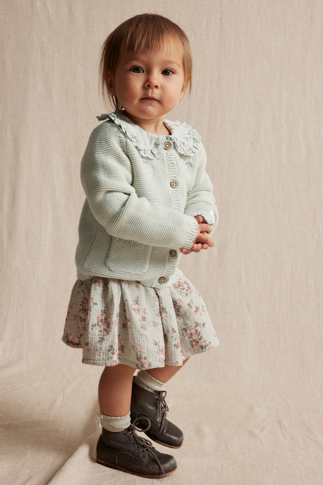 Cardigan with floral embroidery - Light green - 2