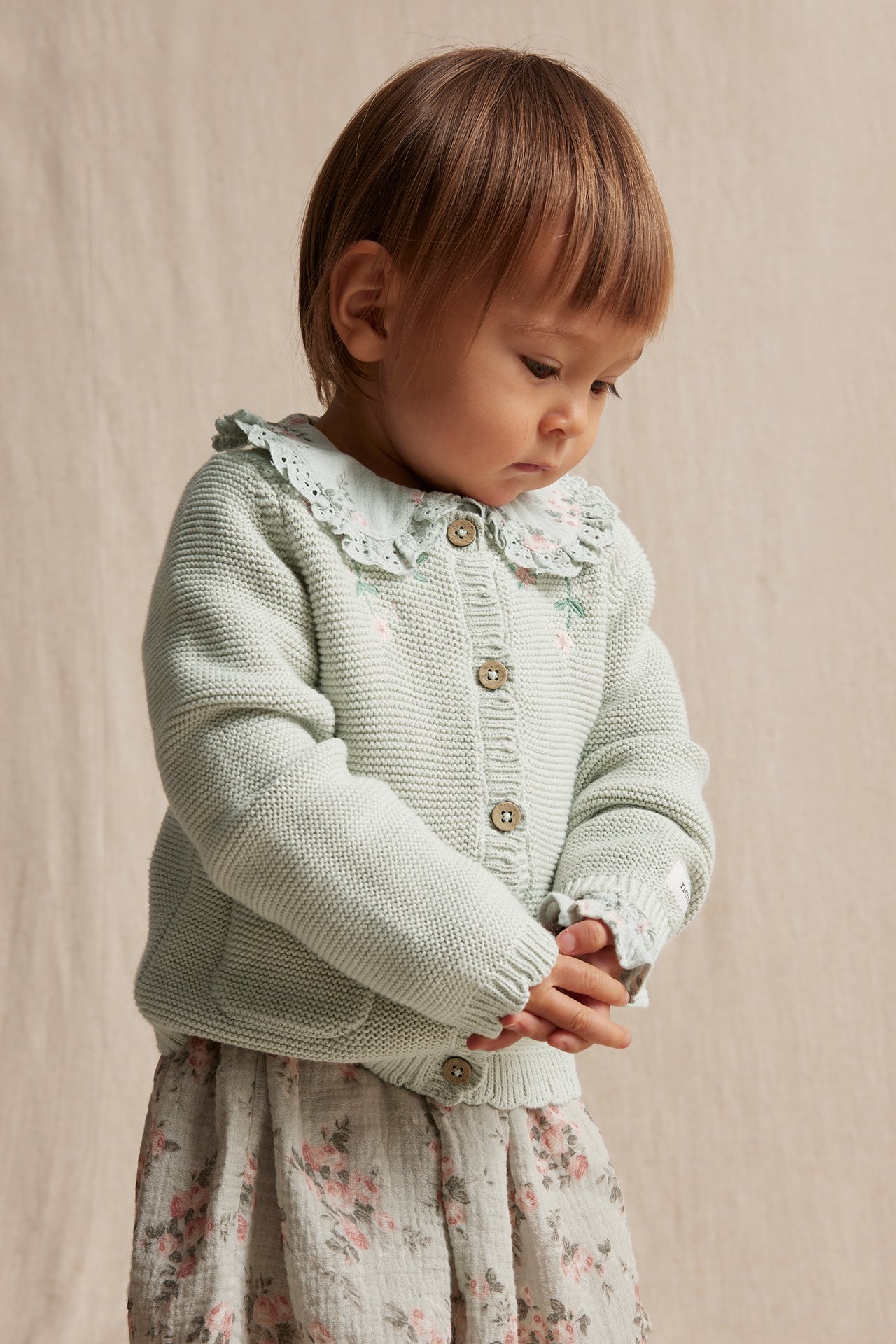 Cardigan with floral embroidery - Light green - 1