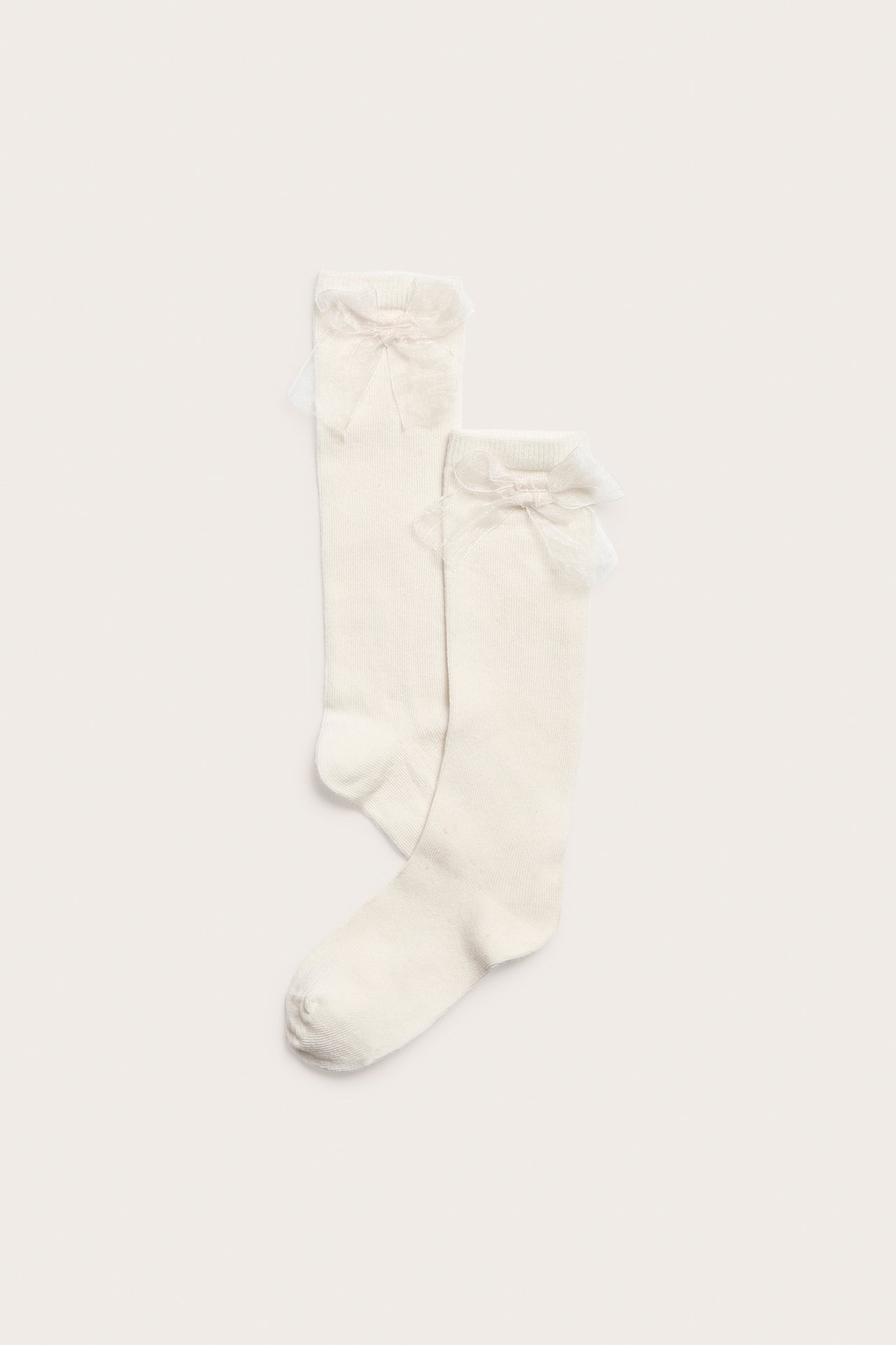 Knee-high socks with bows - Off-white - 1