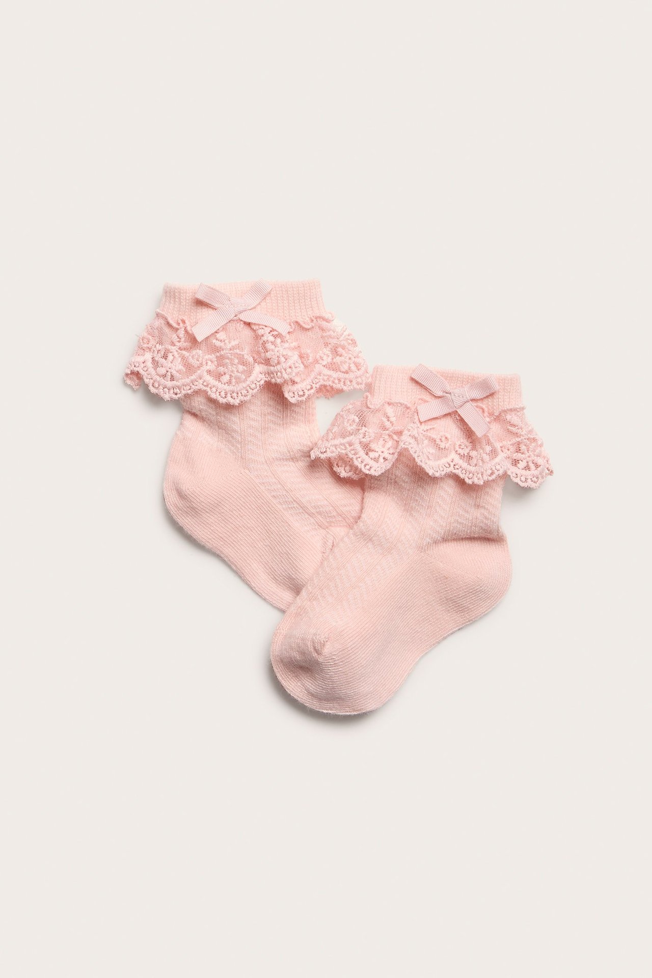 Ruffled lace trim socks - Light pink - 1