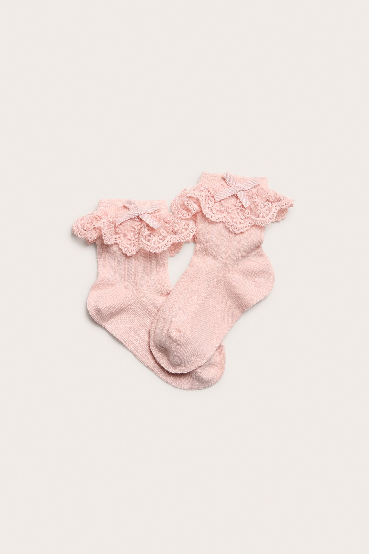 Ruffled lace trim socks - Light pink - 1