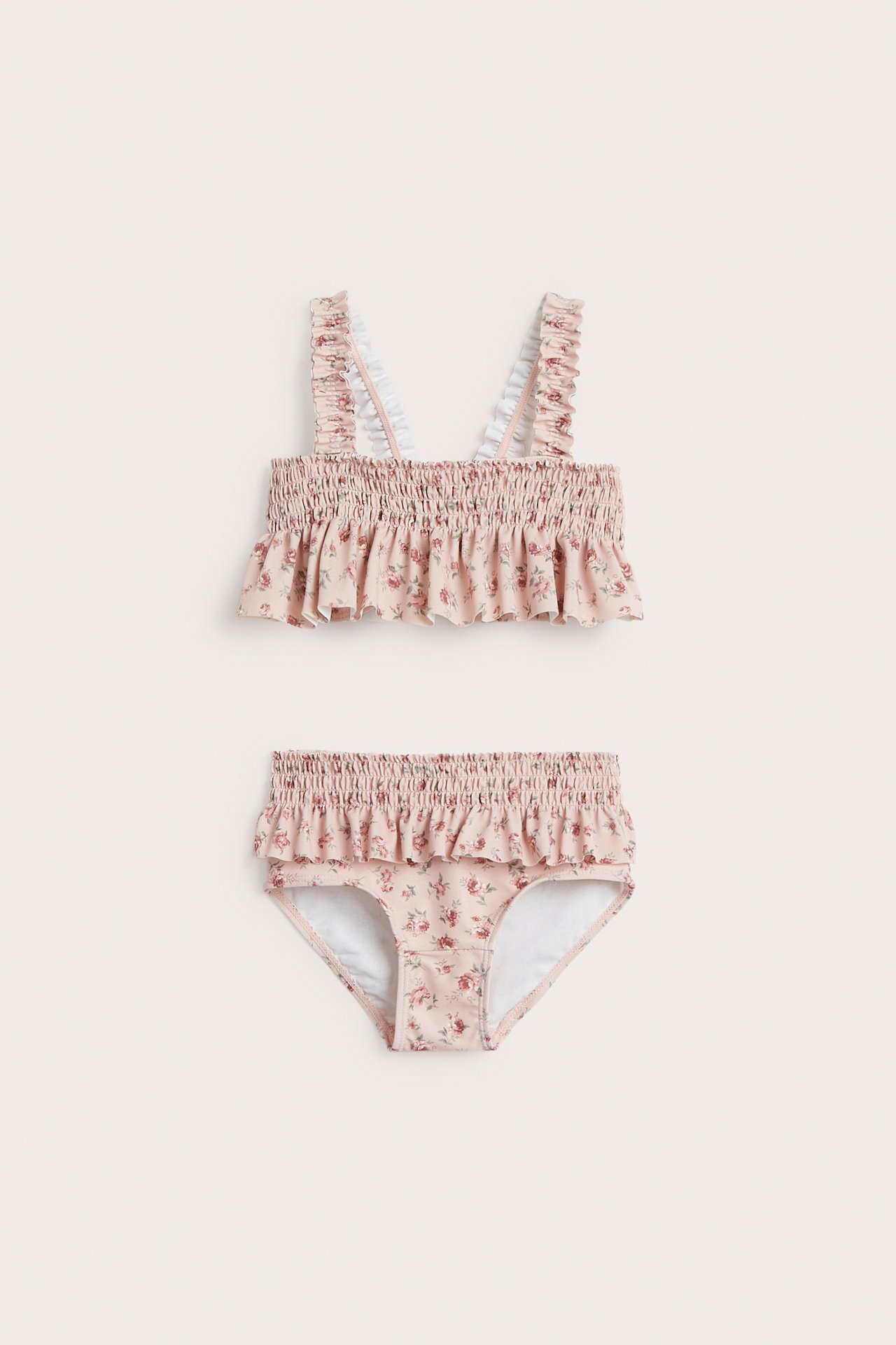 Floral bikini with frills - Pink - 1