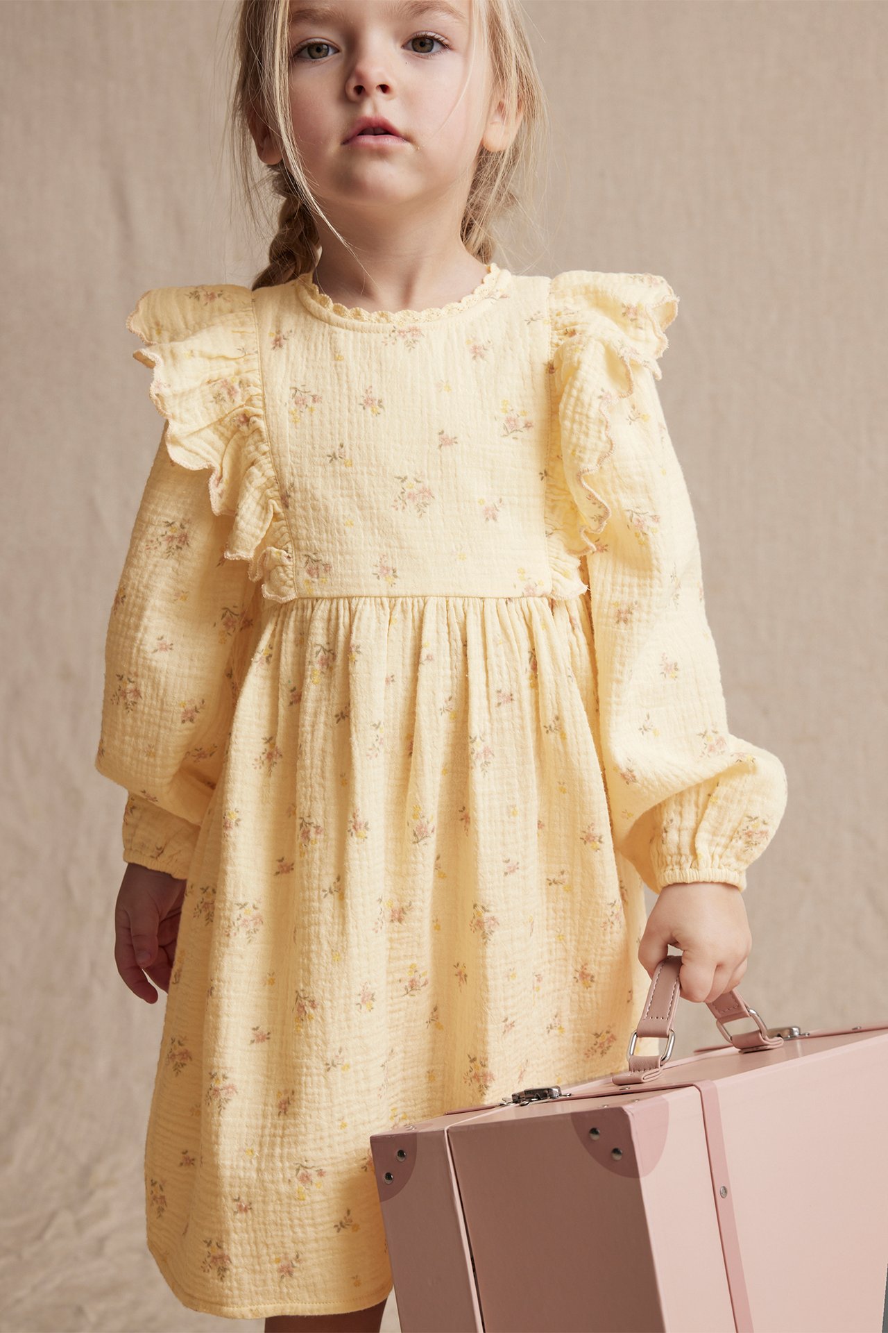 Floral, frilled dress - Yellow - 4