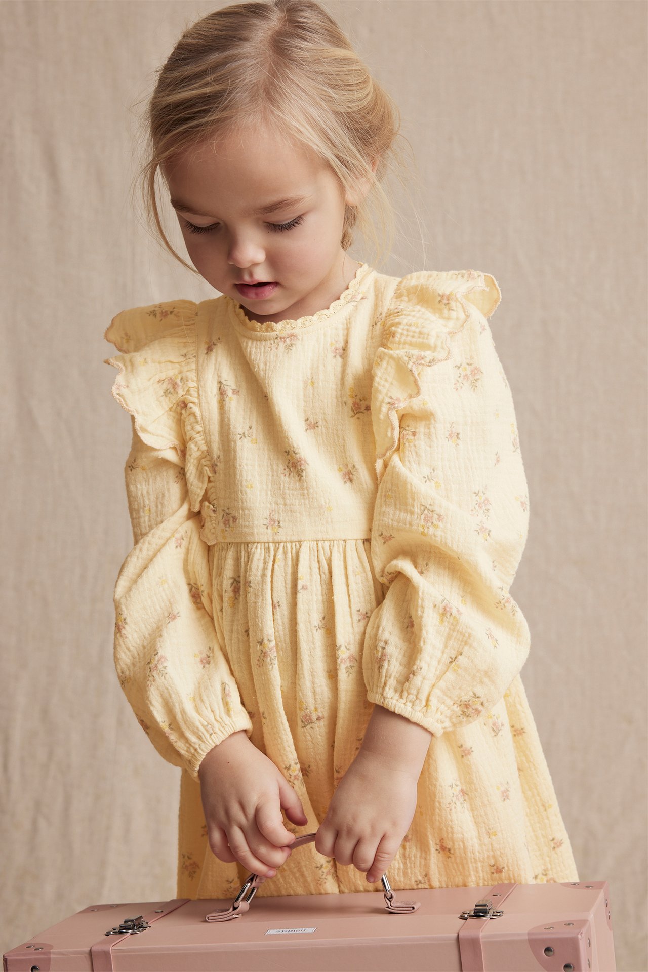 Floral, frilled dress - Yellow - 1