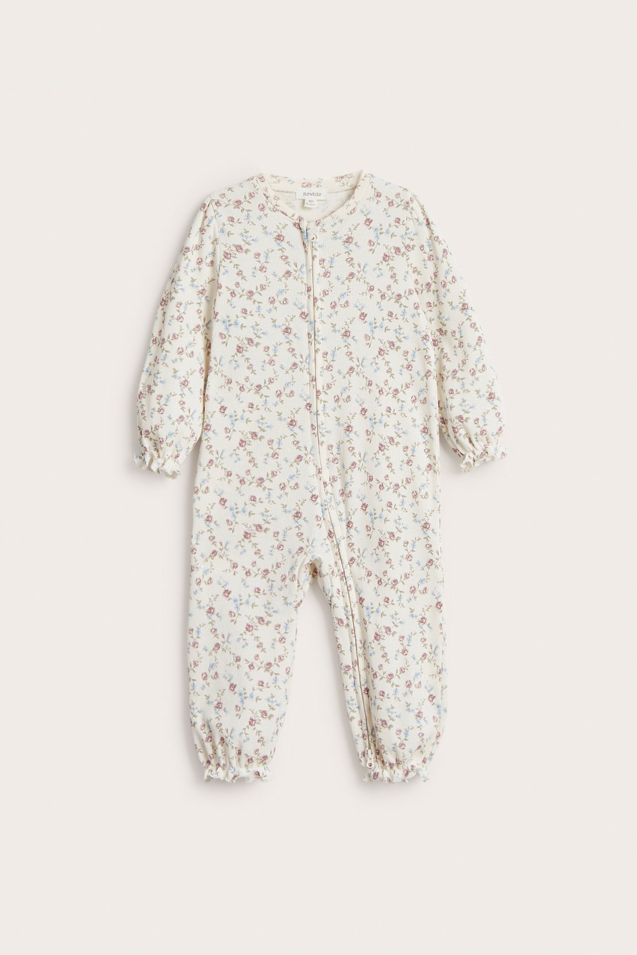 Floral ribbed pajamas - Off-white - 1