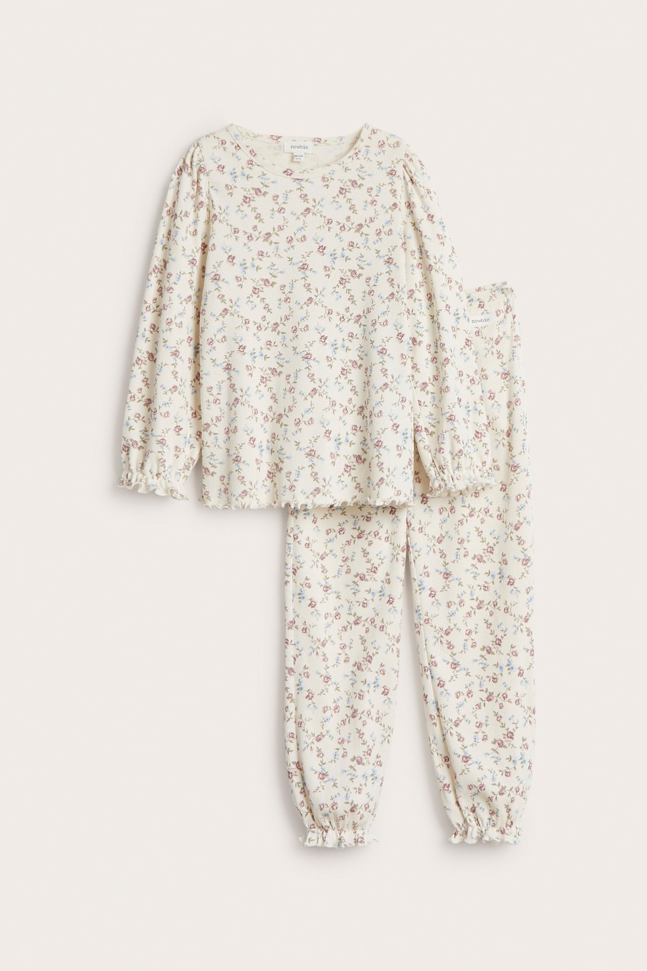 Gerippter Pyjama mit Blumenmuster