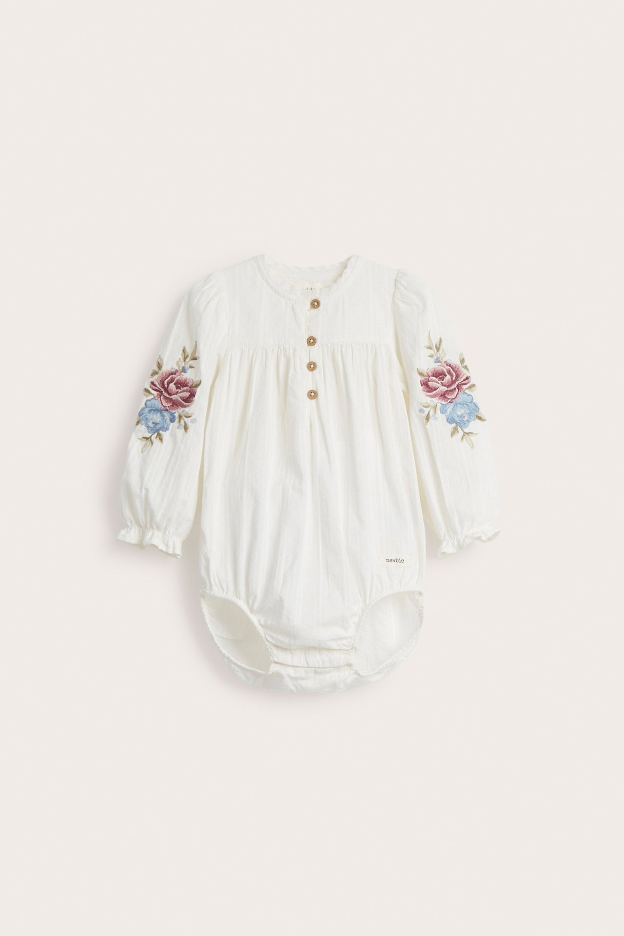 Bodysuit with floral puff sleeves - Off-white - 1