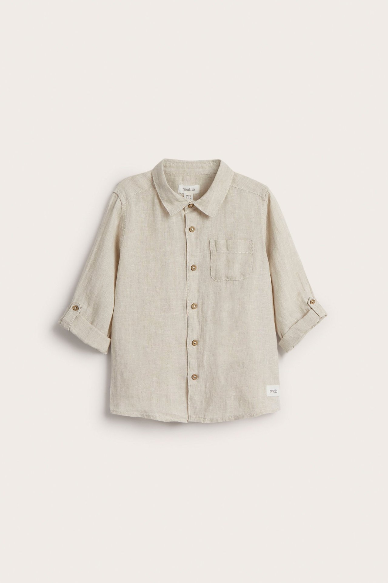 Linen shirt with chest pocket - Light beige - 3