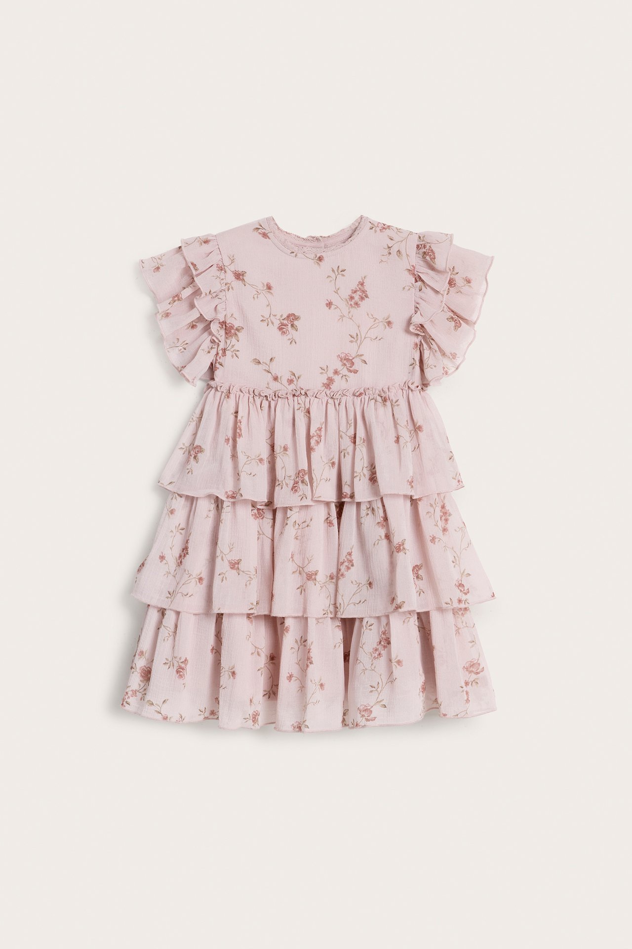 Chiffon dress with frills - Pink - 3