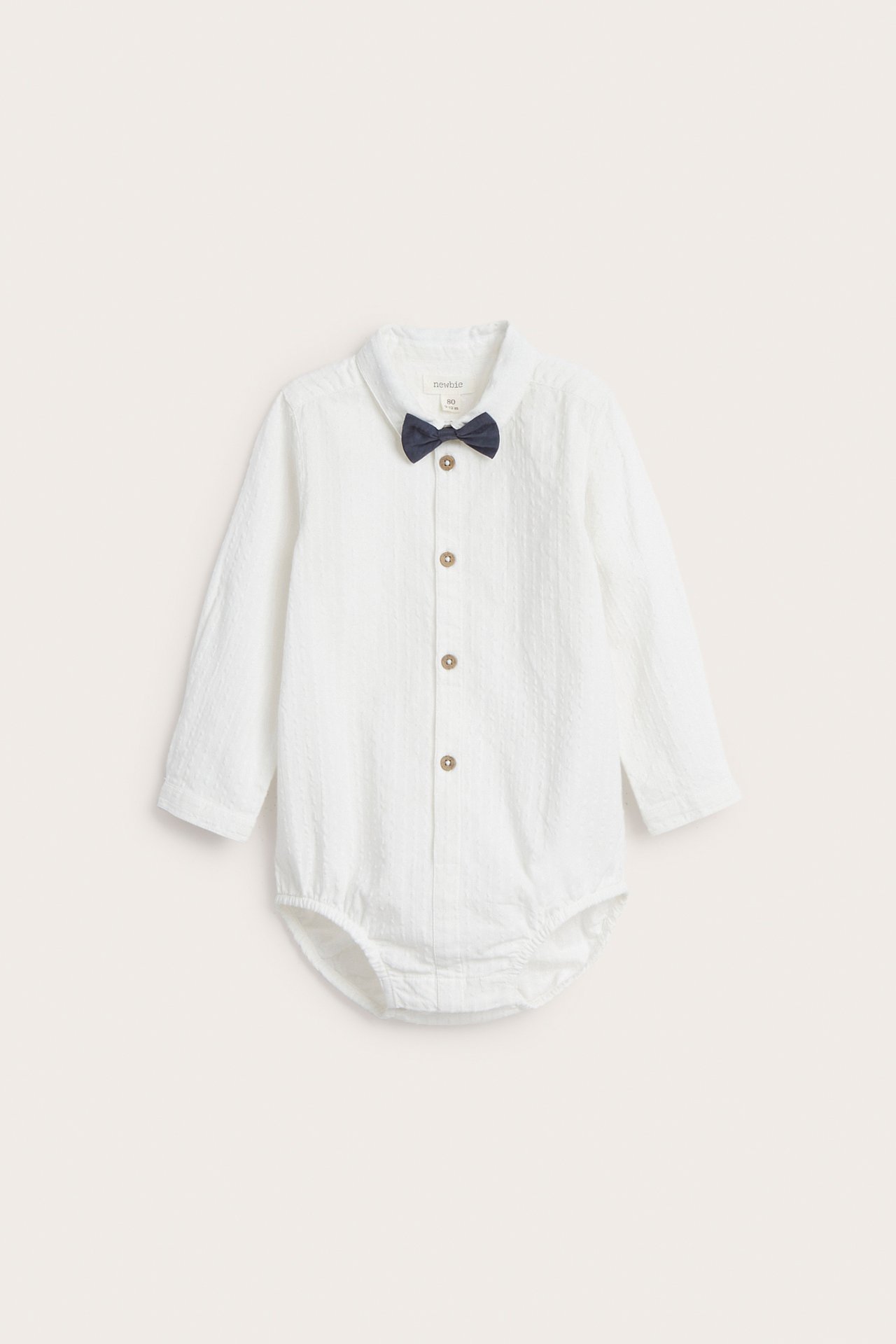 Shirt-style bodysuit with bow tie