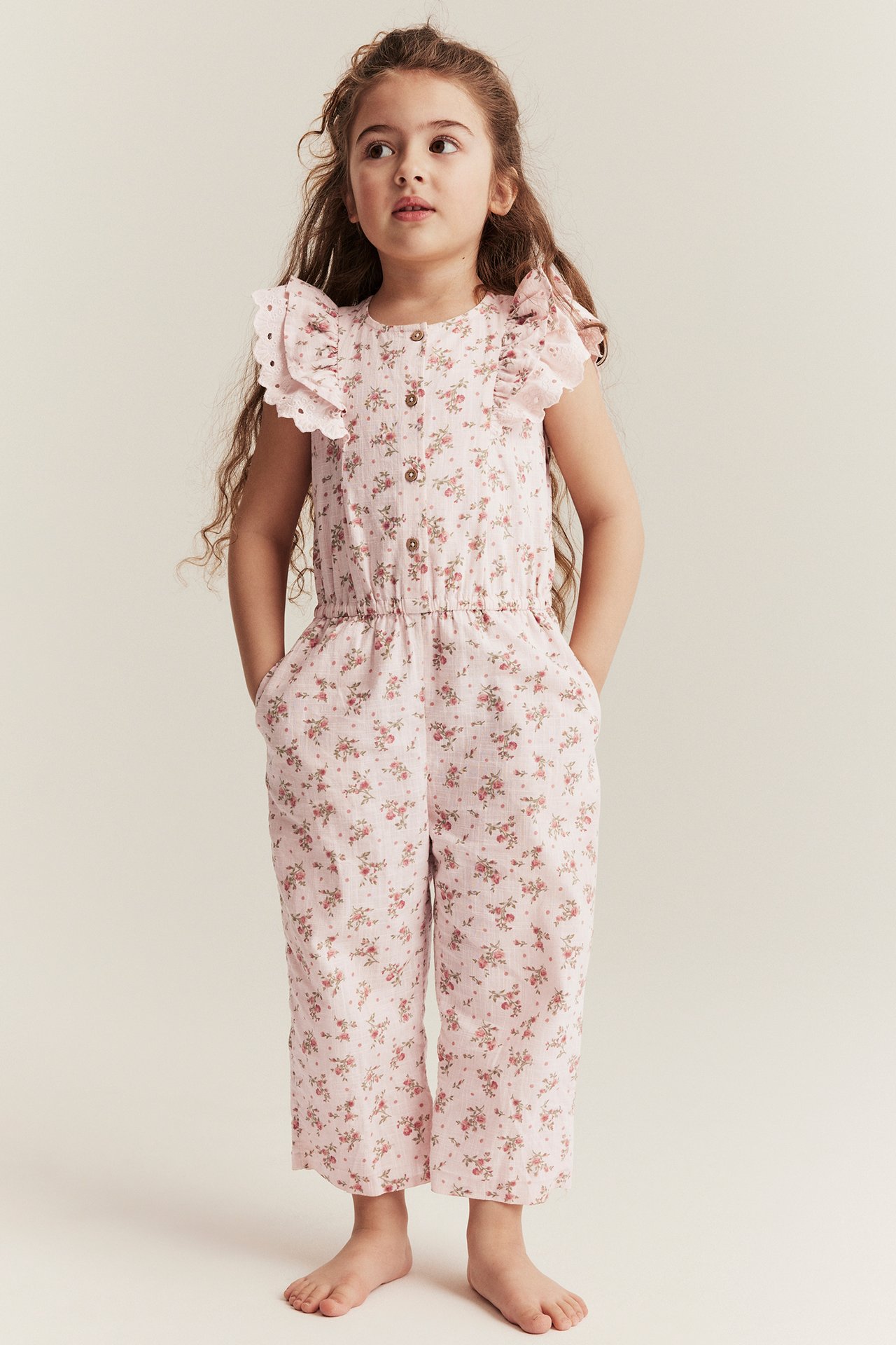 Floral jumpsuit with frill - Light pink - 4