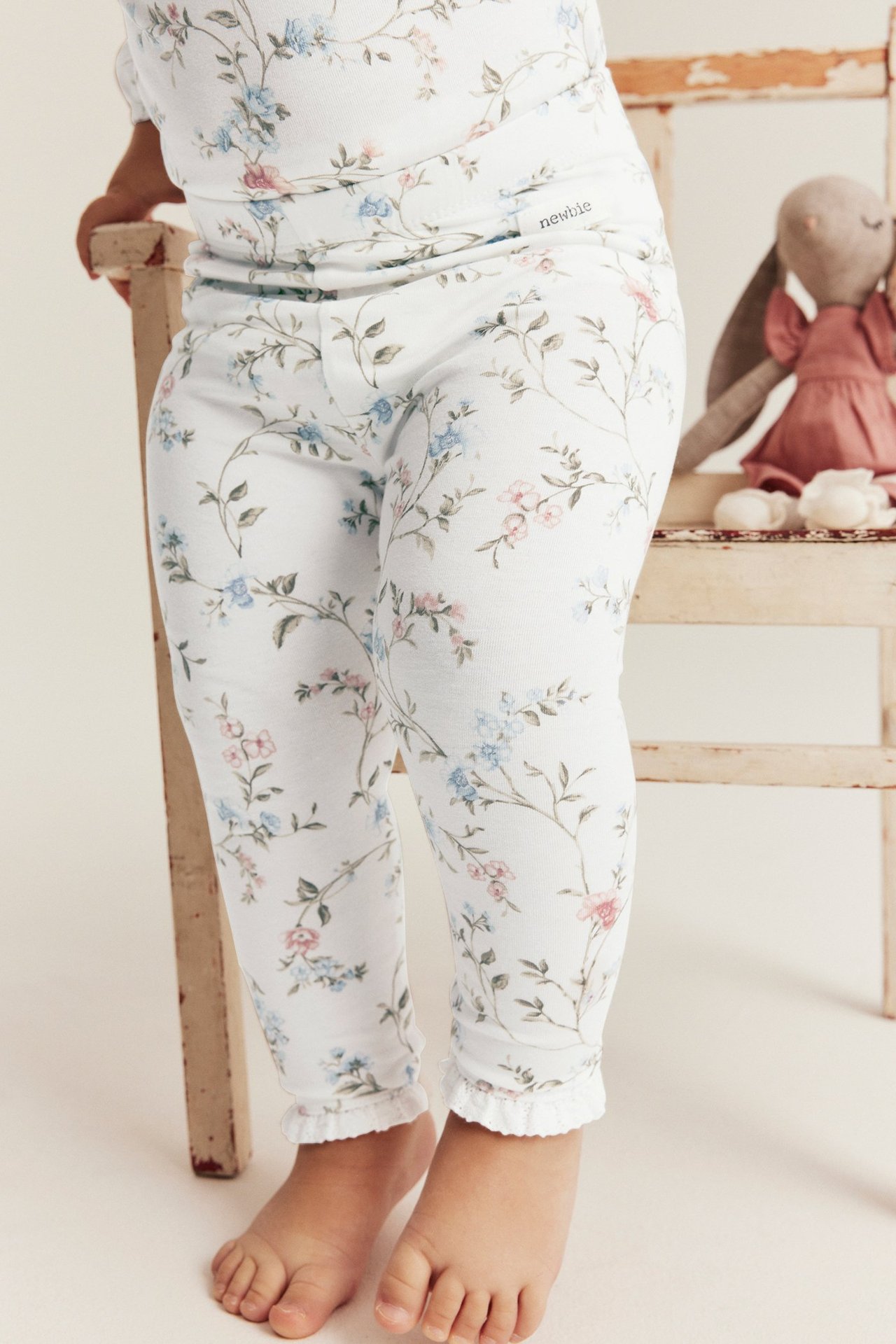 Floral leggings with lace - Off-white - 3