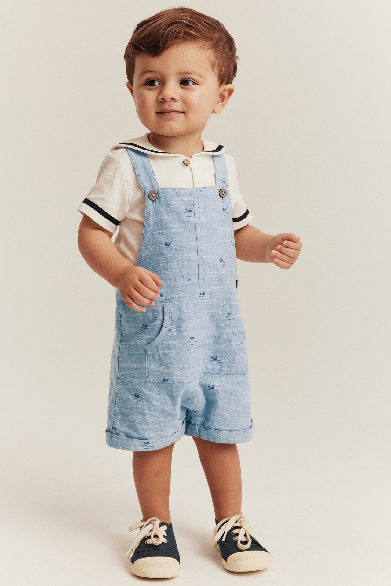 Latzshorts mit Walmuster - Blau - 1