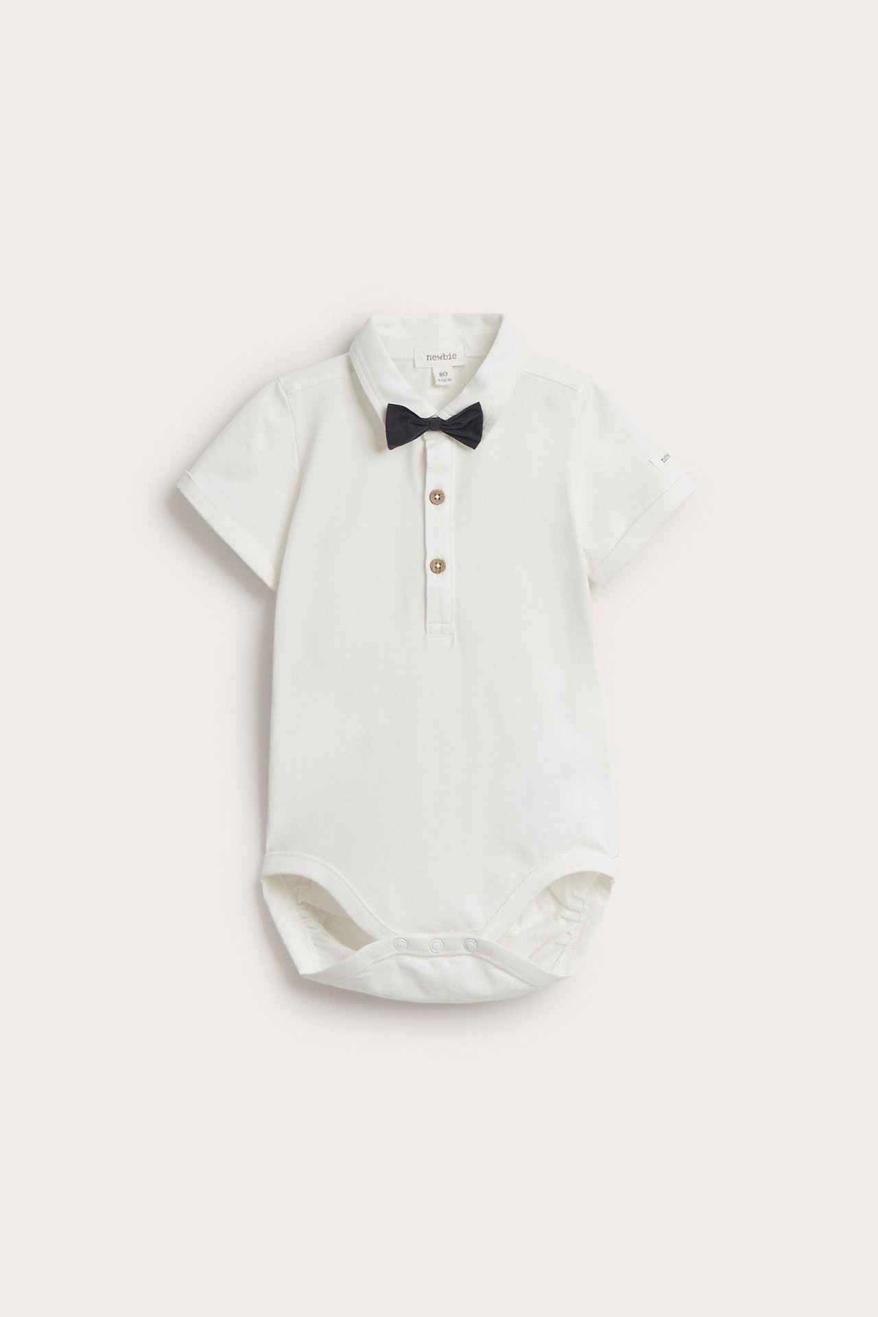 Short sleeve bodysuit with bow tie - Off-white - 1