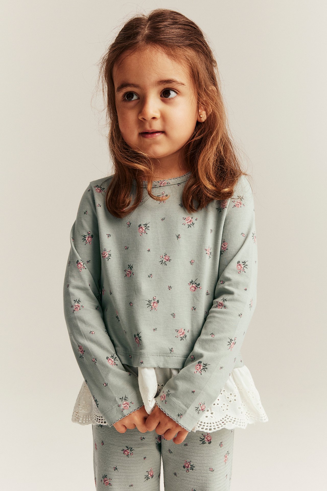 Floral top with lace frill