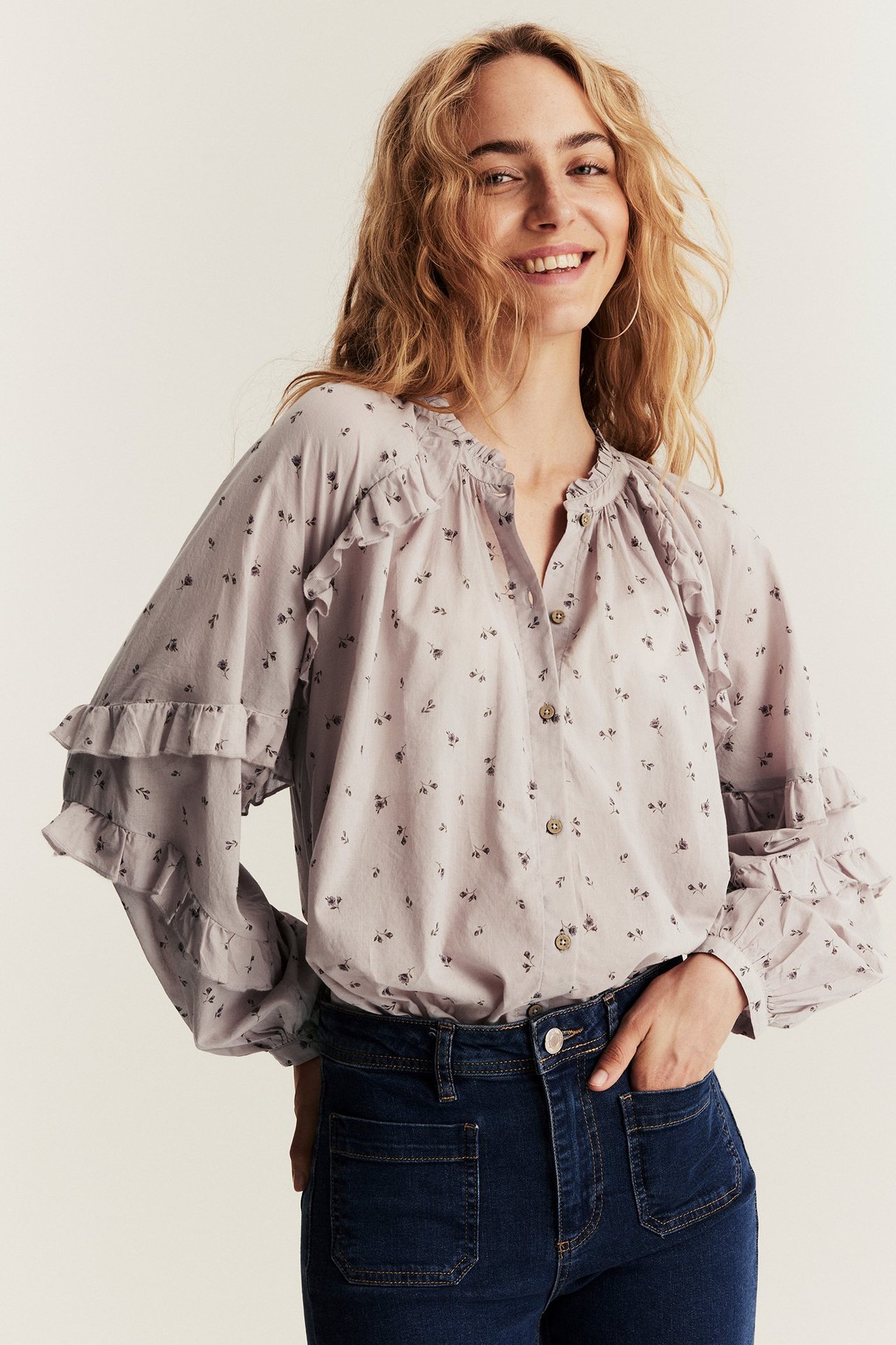 Bluse mit Blumen Newbie Woman - Helllila - 180 cm/Größe S - 1