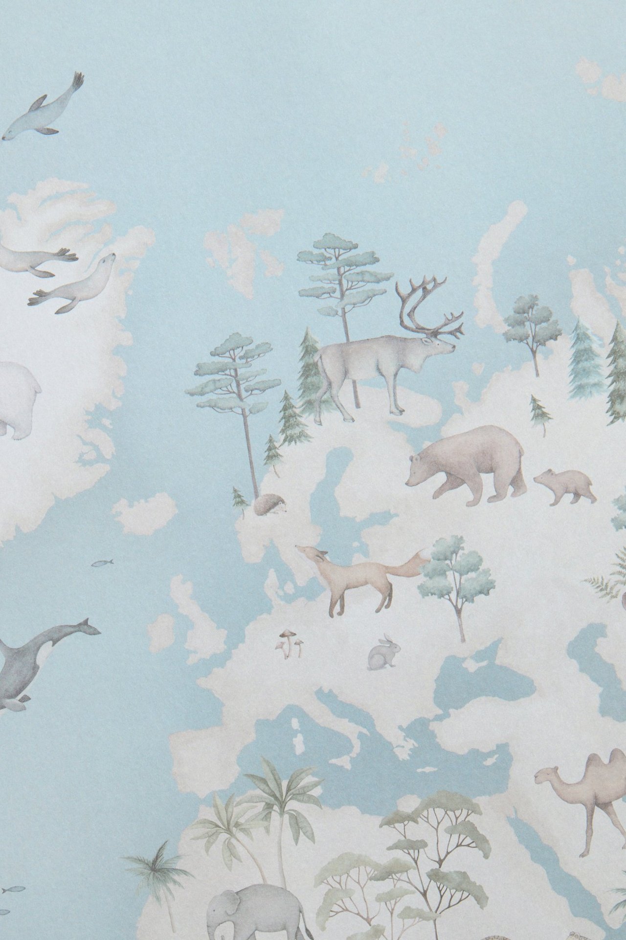 Poster with map and animals - Blue - 2