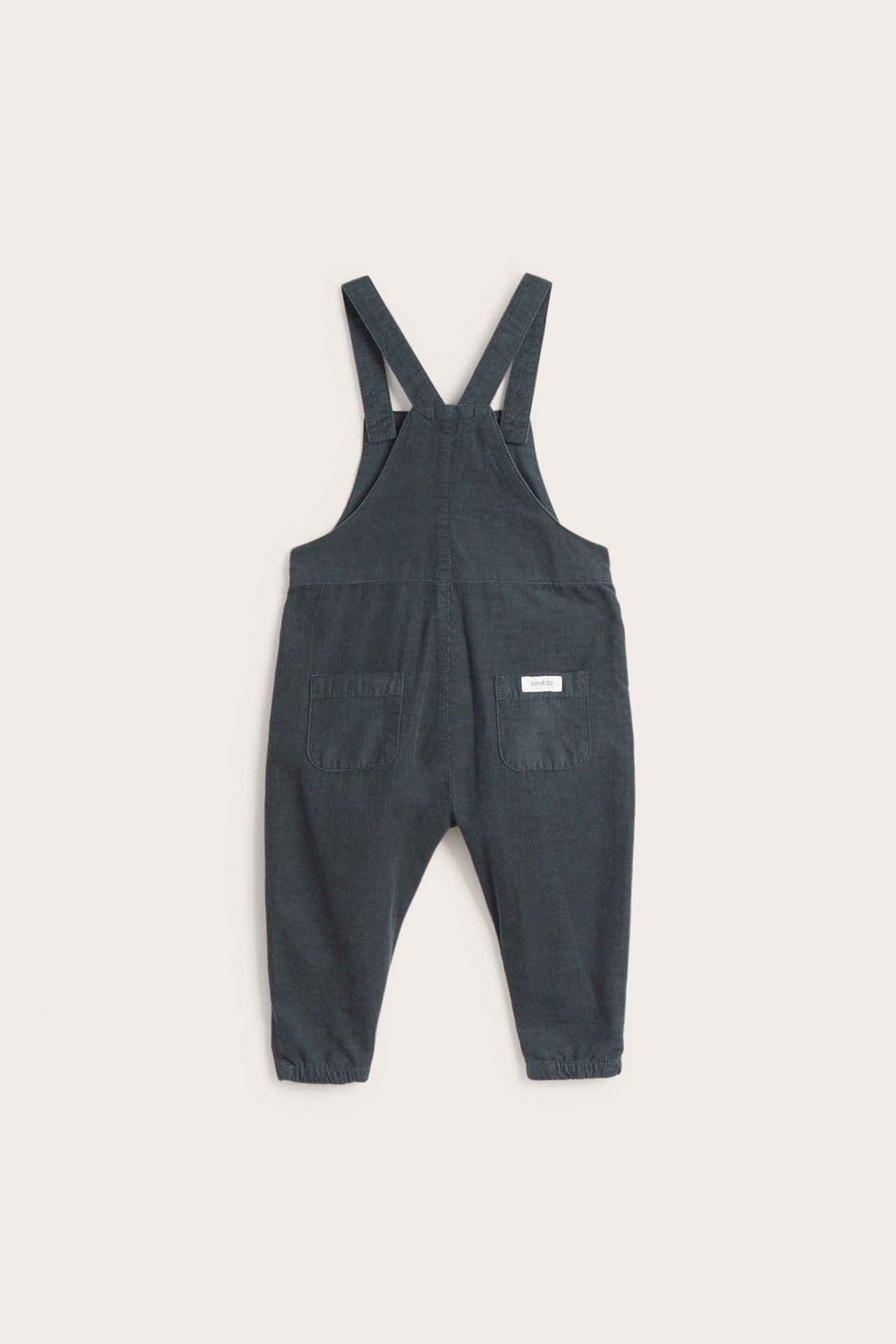 Dark blue Manchester overalls with adjustable straps, chest pocket, side and back pockets.