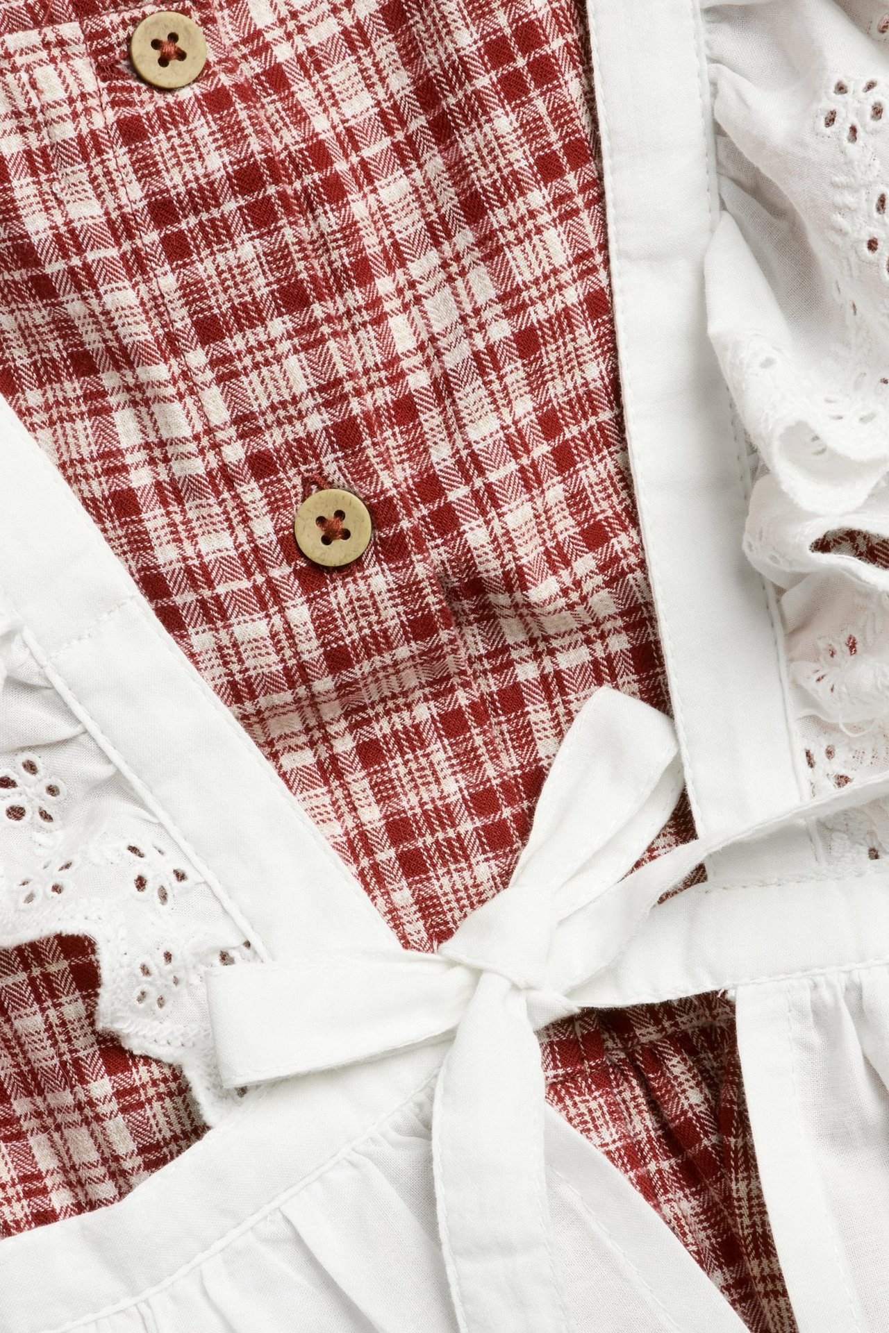 Kleid mit kleinen Karos und Schürze - Rot - 4