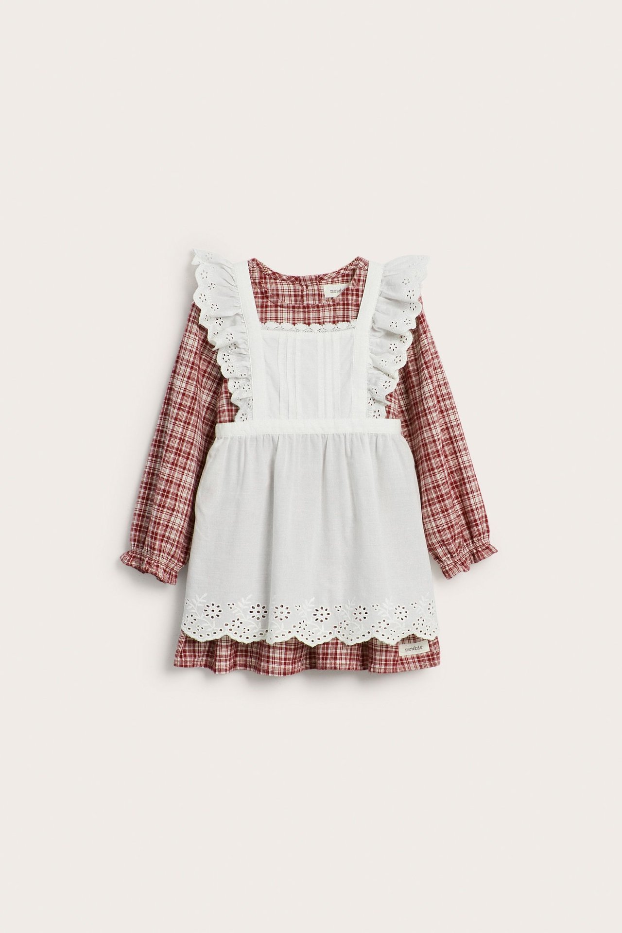 Kleid mit kleinen Karos und Schürze - Rot - 3