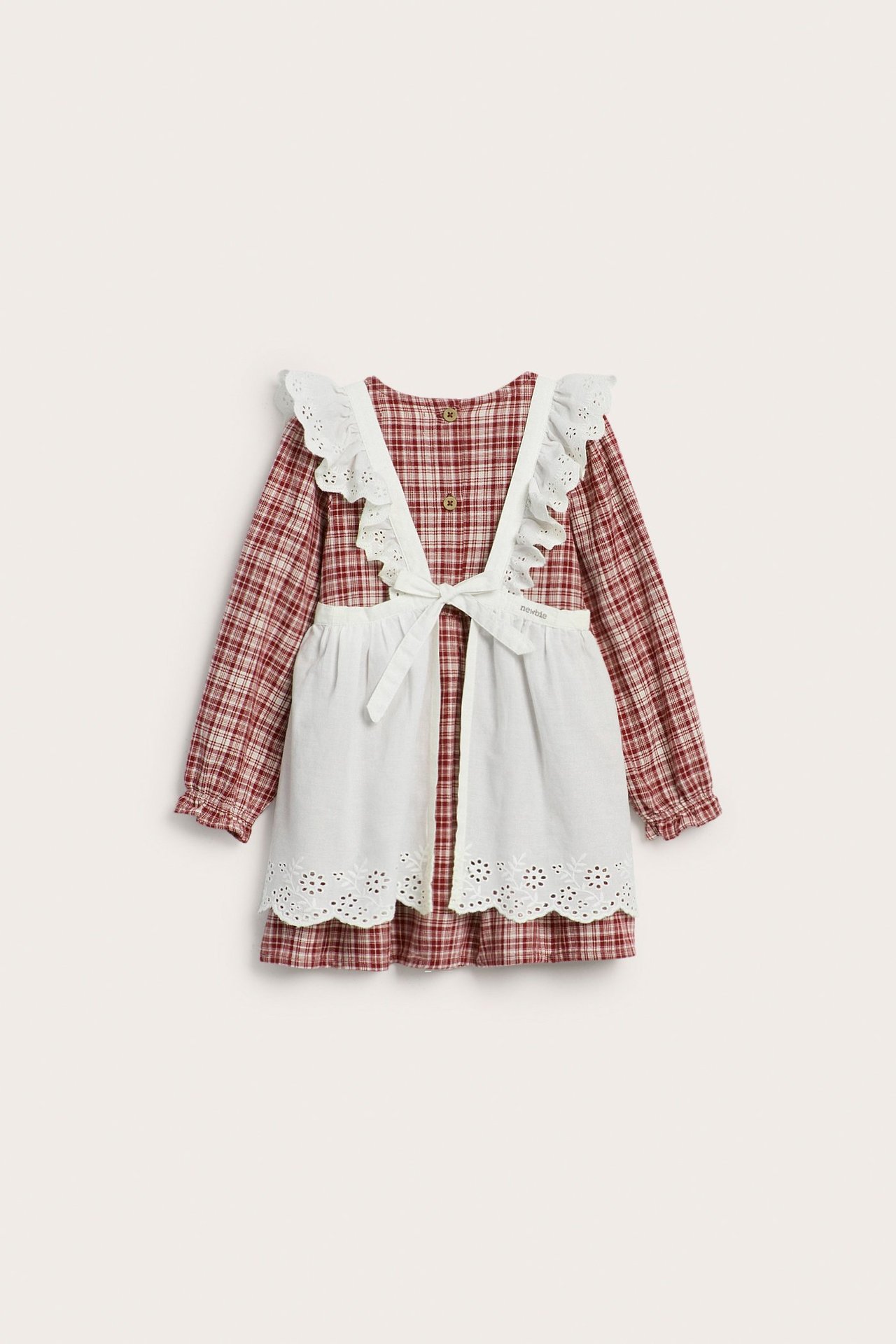 Kleid mit kleinen Karos und Schürze - Rot - 5