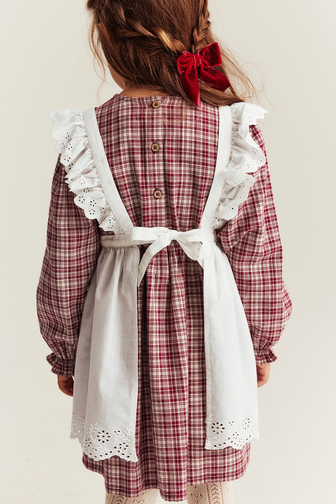 Kleid mit kleinen Karos und Schürze - Rot - 2