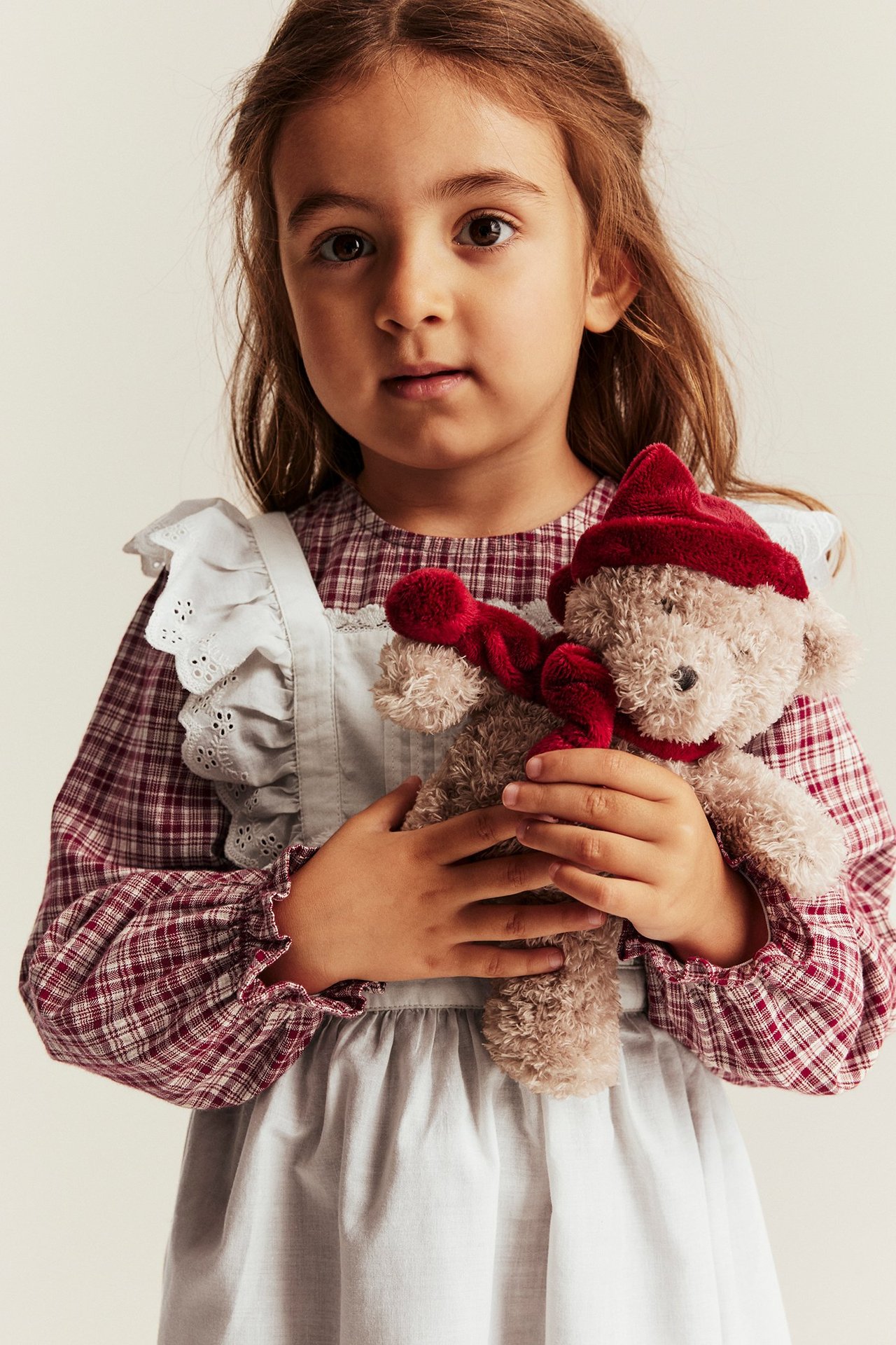 Kleid mit kleinen Karos und Schürze - Rot - 1
