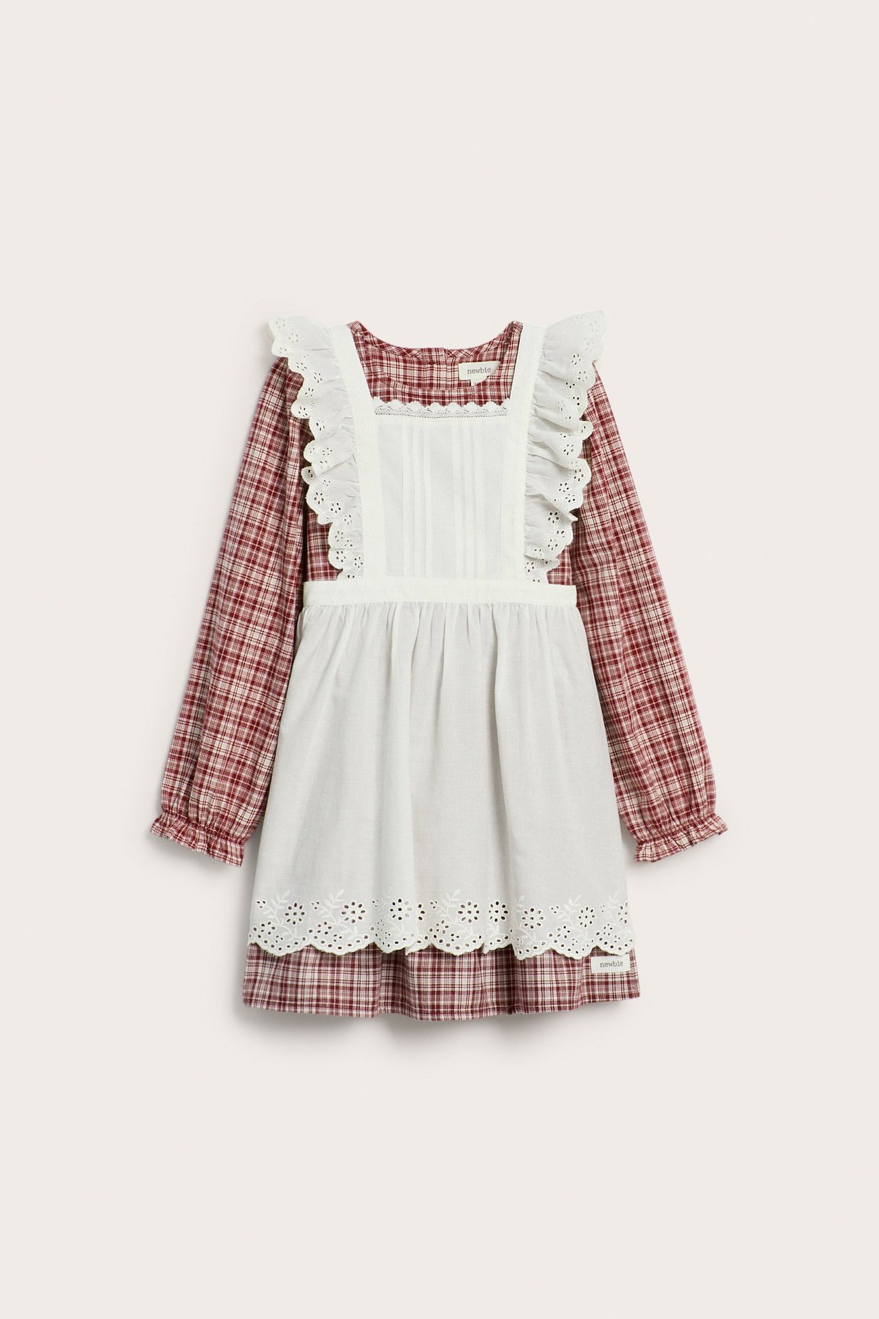 Kleid mit kleinen Karos und Schürze - Rot - 3