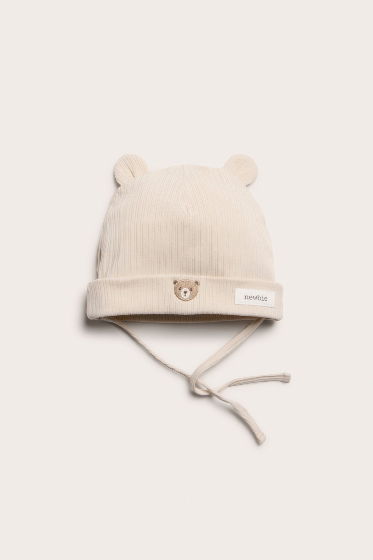 Hat with tie cords and ears - Light beige - 1