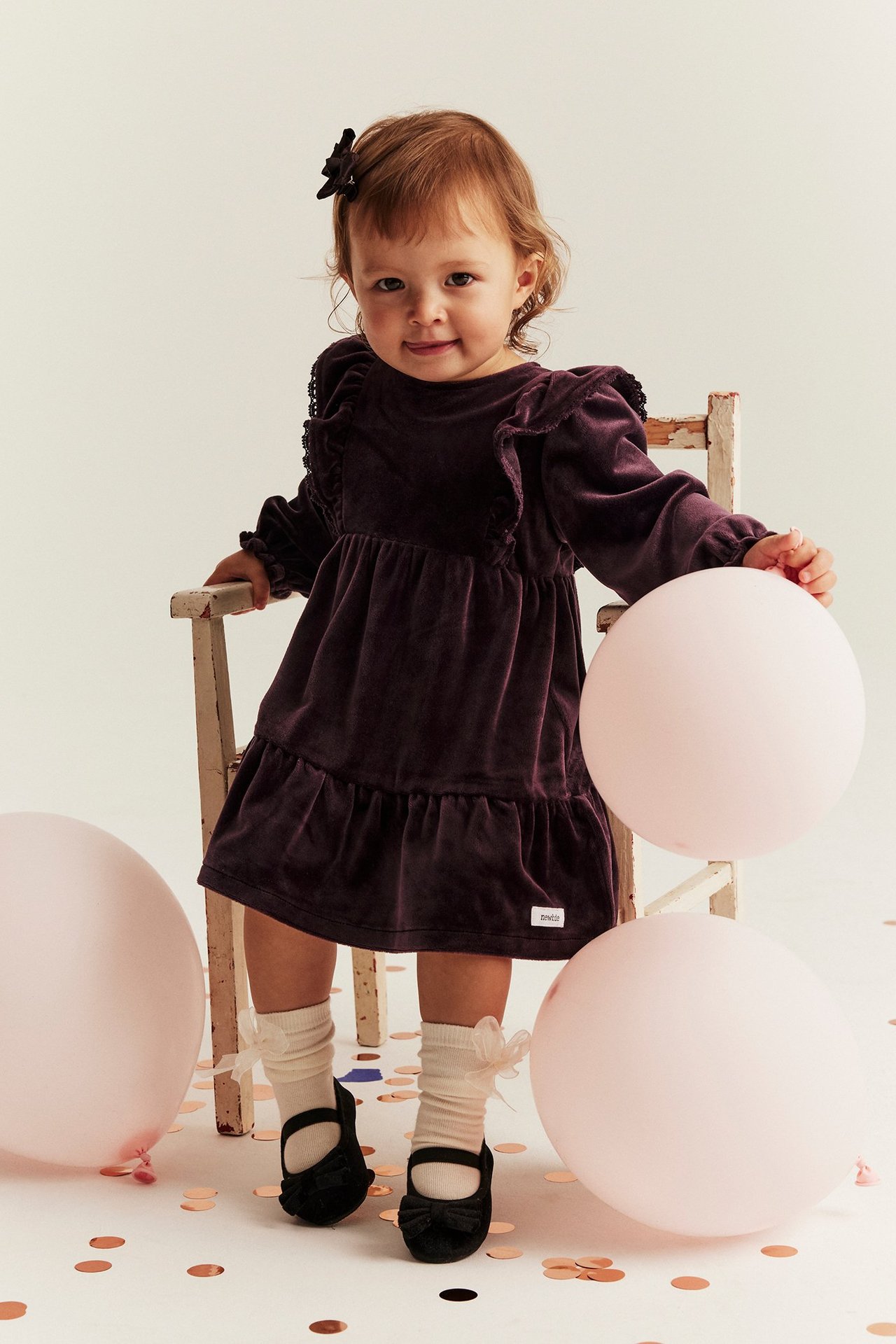 Velour dress with frills