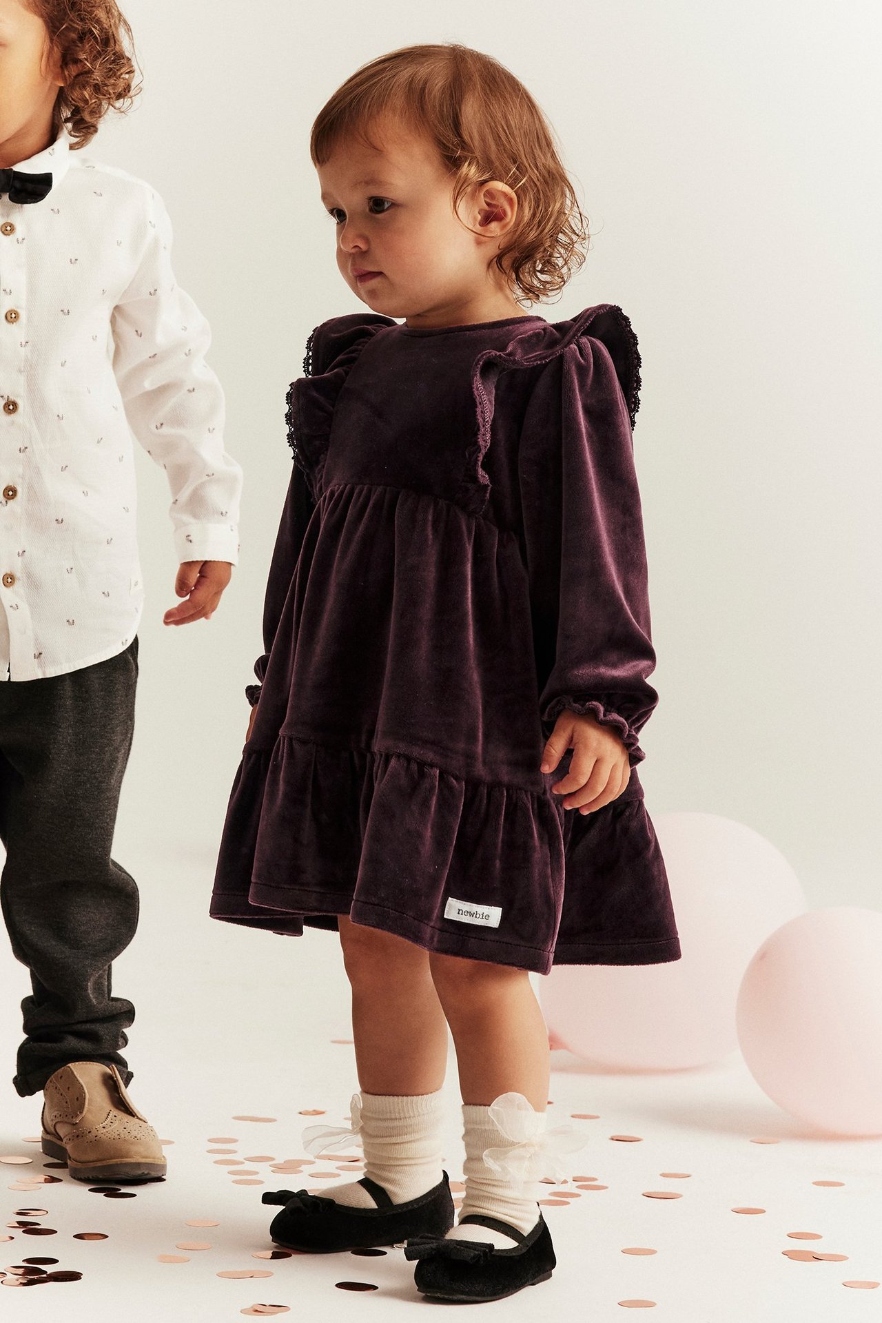 Velour dress with frills