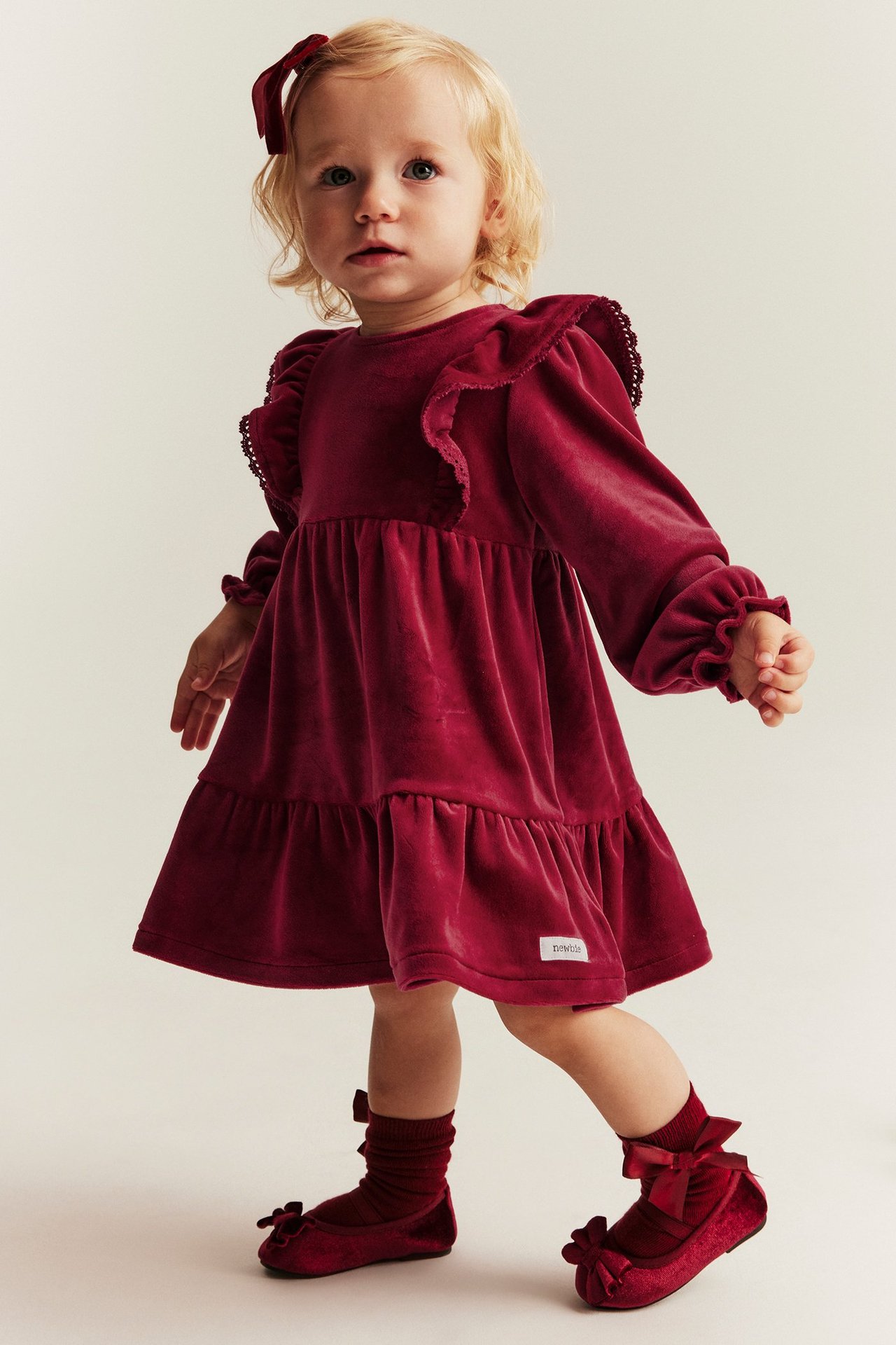 Velour dress with frills