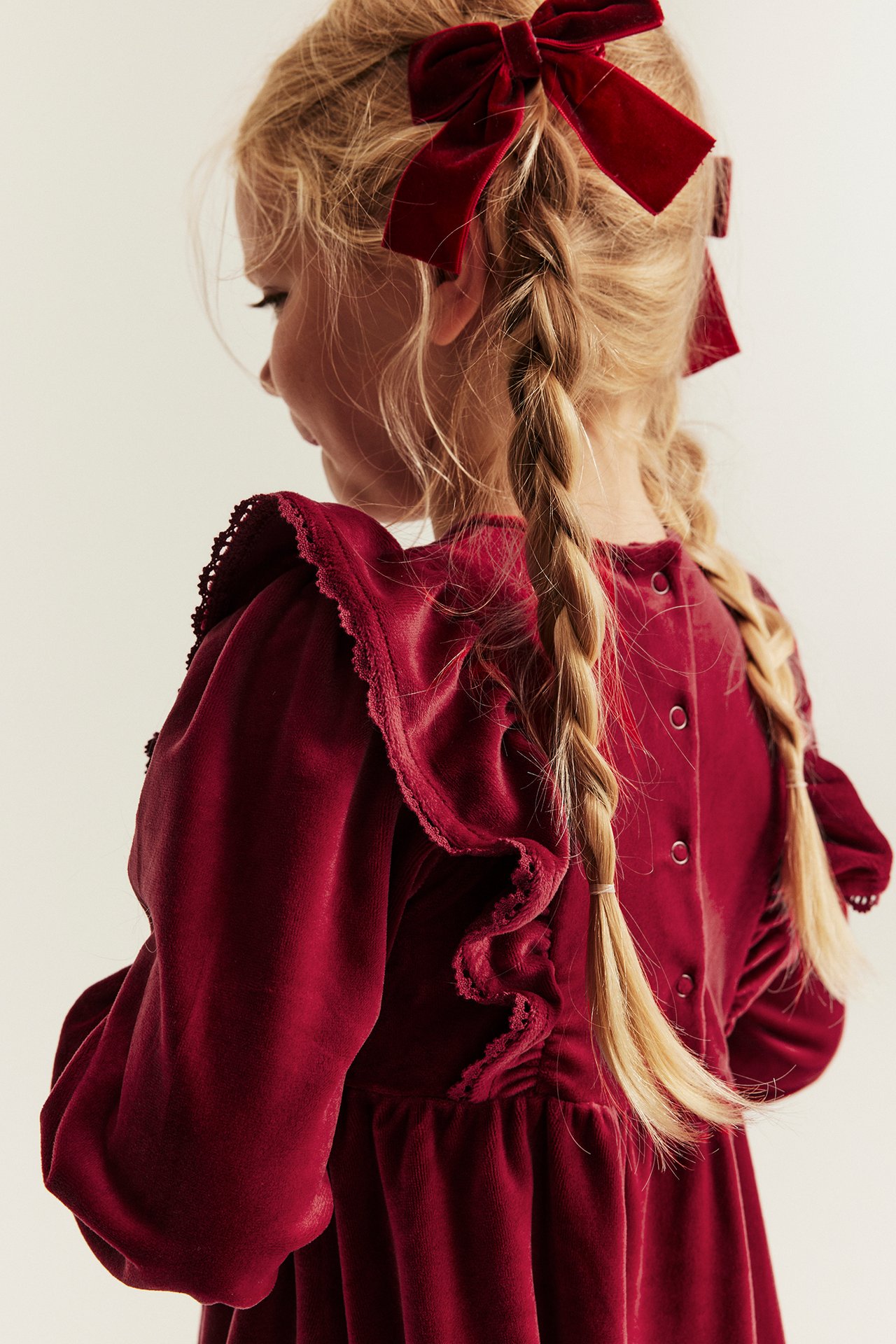 Velour dress with frills - Red - 7