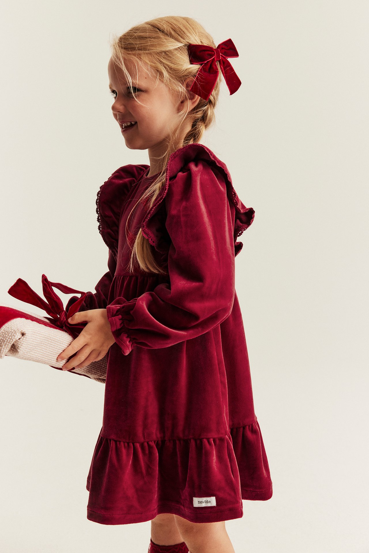 Velour dress with frills - Red - 2