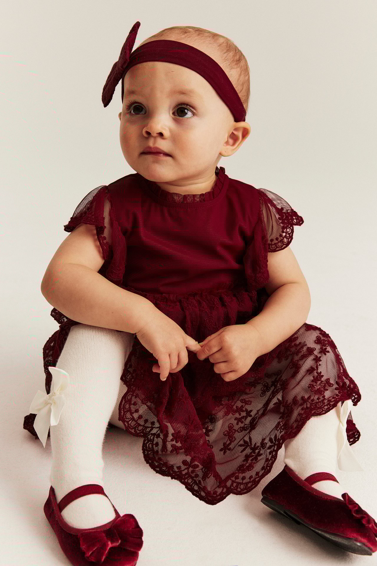 Mesh dress with embroidery - Red - 4